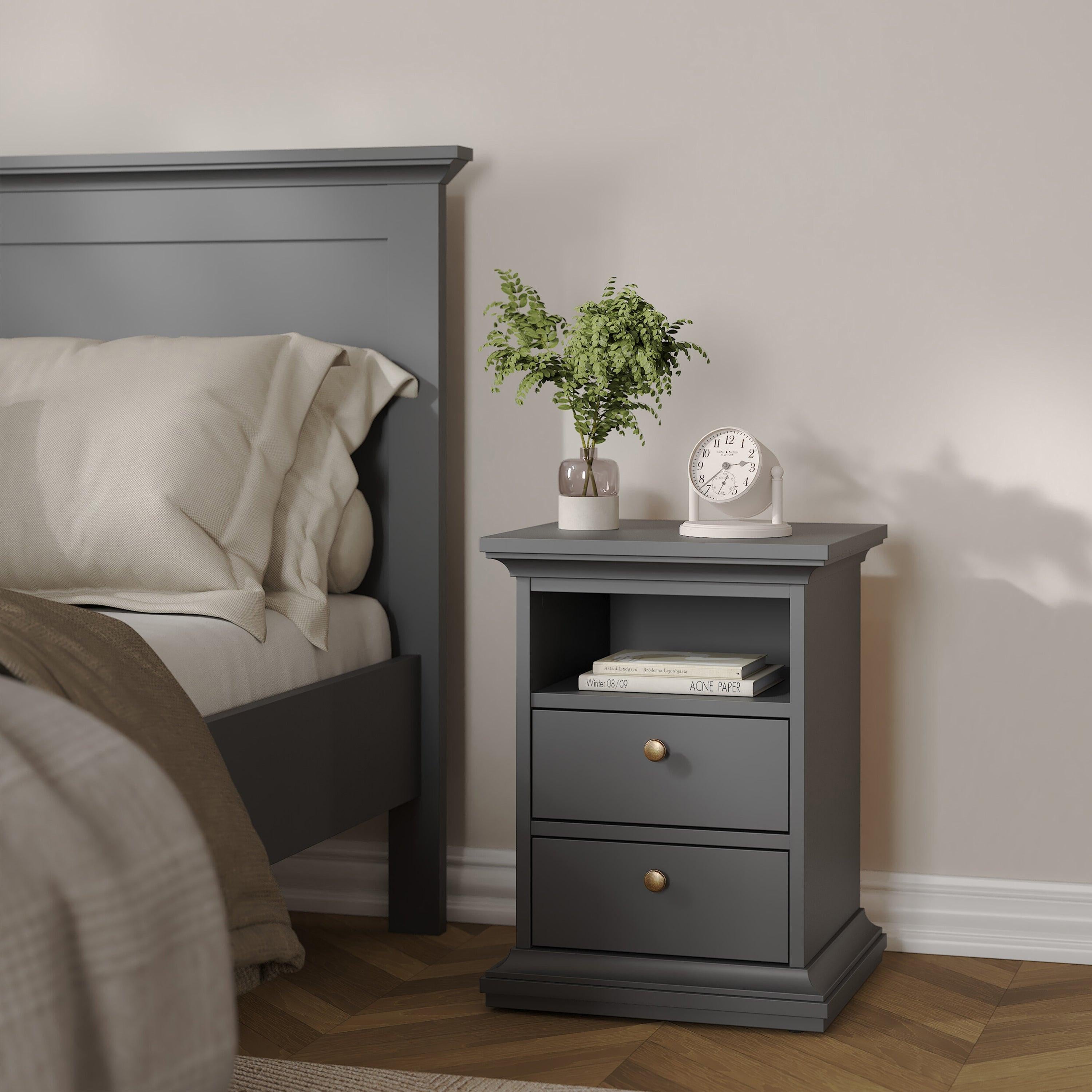 Paris Package - Bedside 2 Drawers + Chest of 4 Drawers + Wardrobe with 2 Doors Matt Grey - image 4