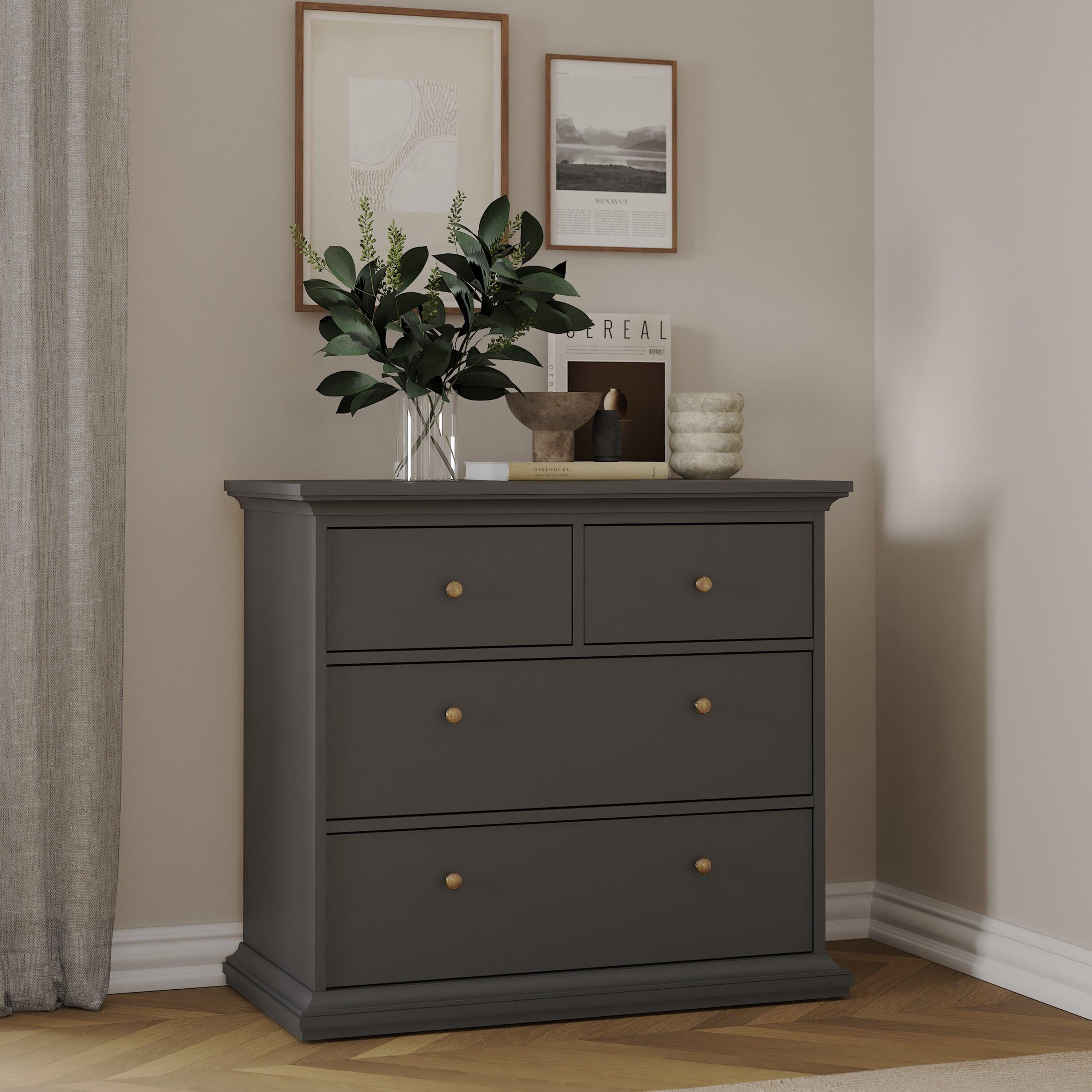 Paris Package - Bedside 2 Drawers + Chest of 4 Drawers + Wardrobe with 2 Doors Matt Grey - image 8