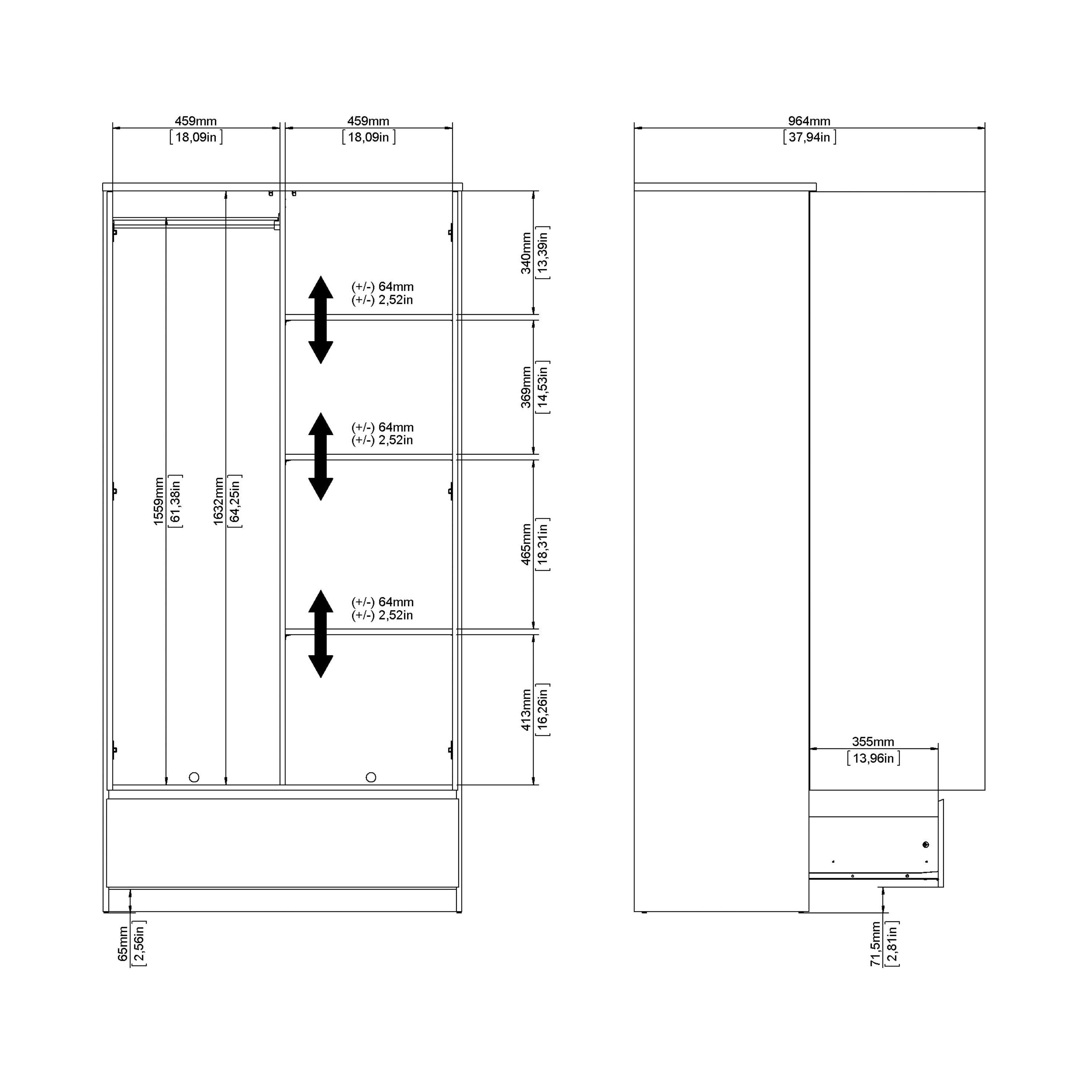 Naia Wardrobe with 2 Doors 1 Drawer in White High Gloss - image 10