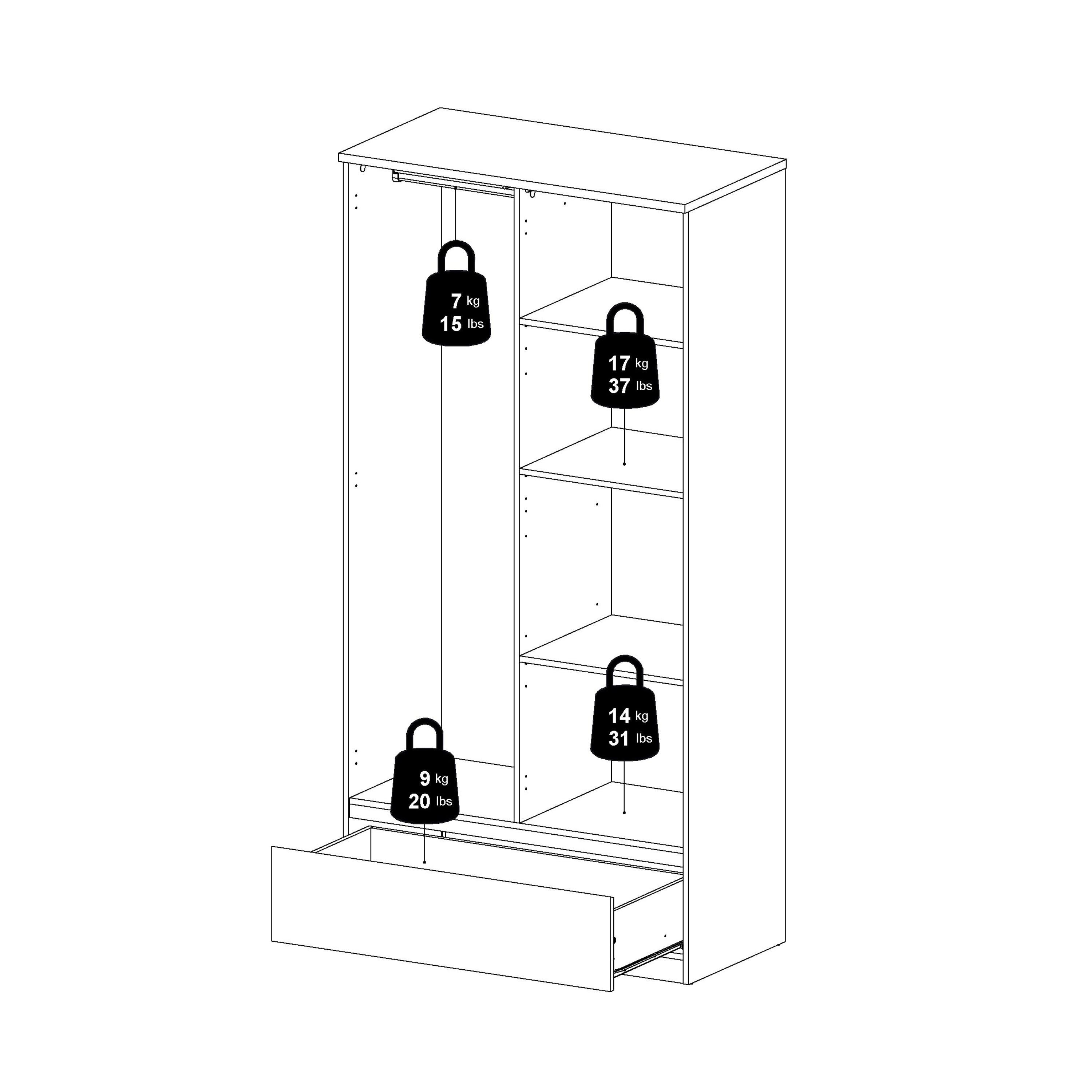 Naia Wardrobe with 2 Doors 1 Drawer in White High Gloss - image 11