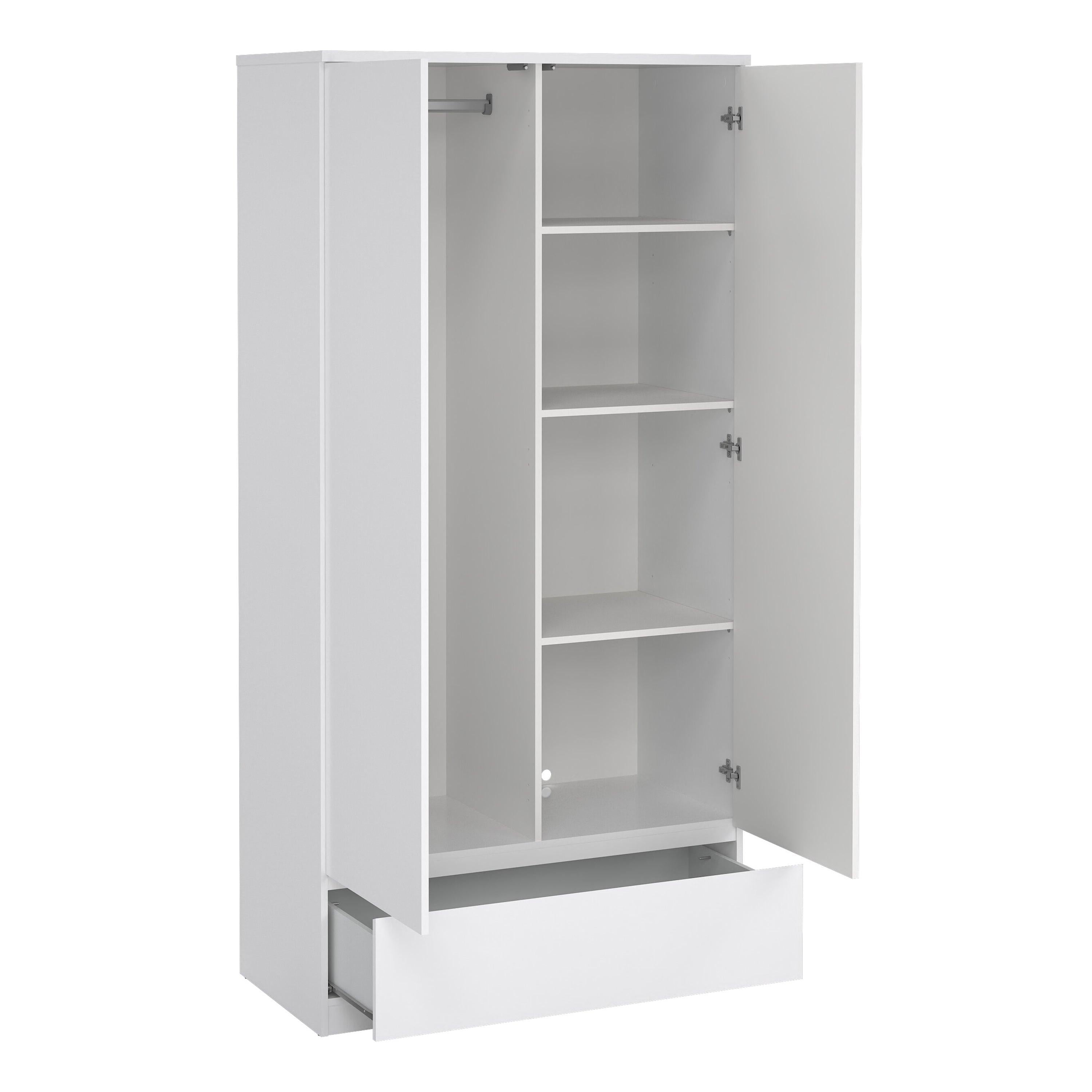 Naia Wardrobe with 2 Doors 1 Drawer in White High Gloss - image 4