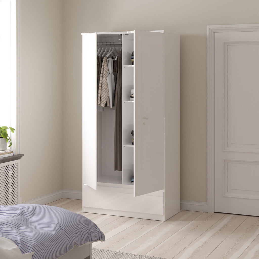 Naia Wardrobe with 2 Doors 1 Drawer in White High Gloss - image 6