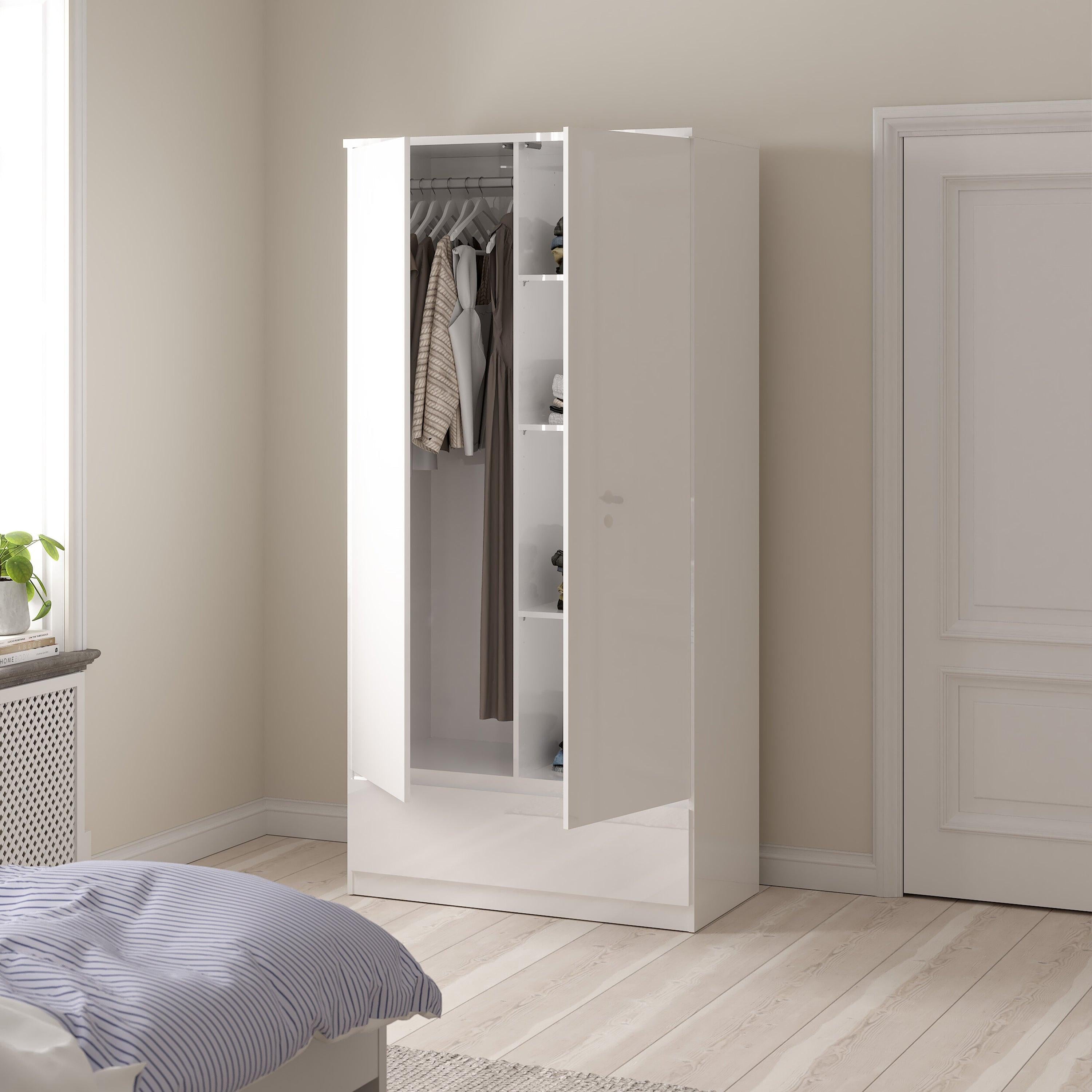 Naia Wardrobe with 2 Doors 1 Drawer in White High Gloss - image 6