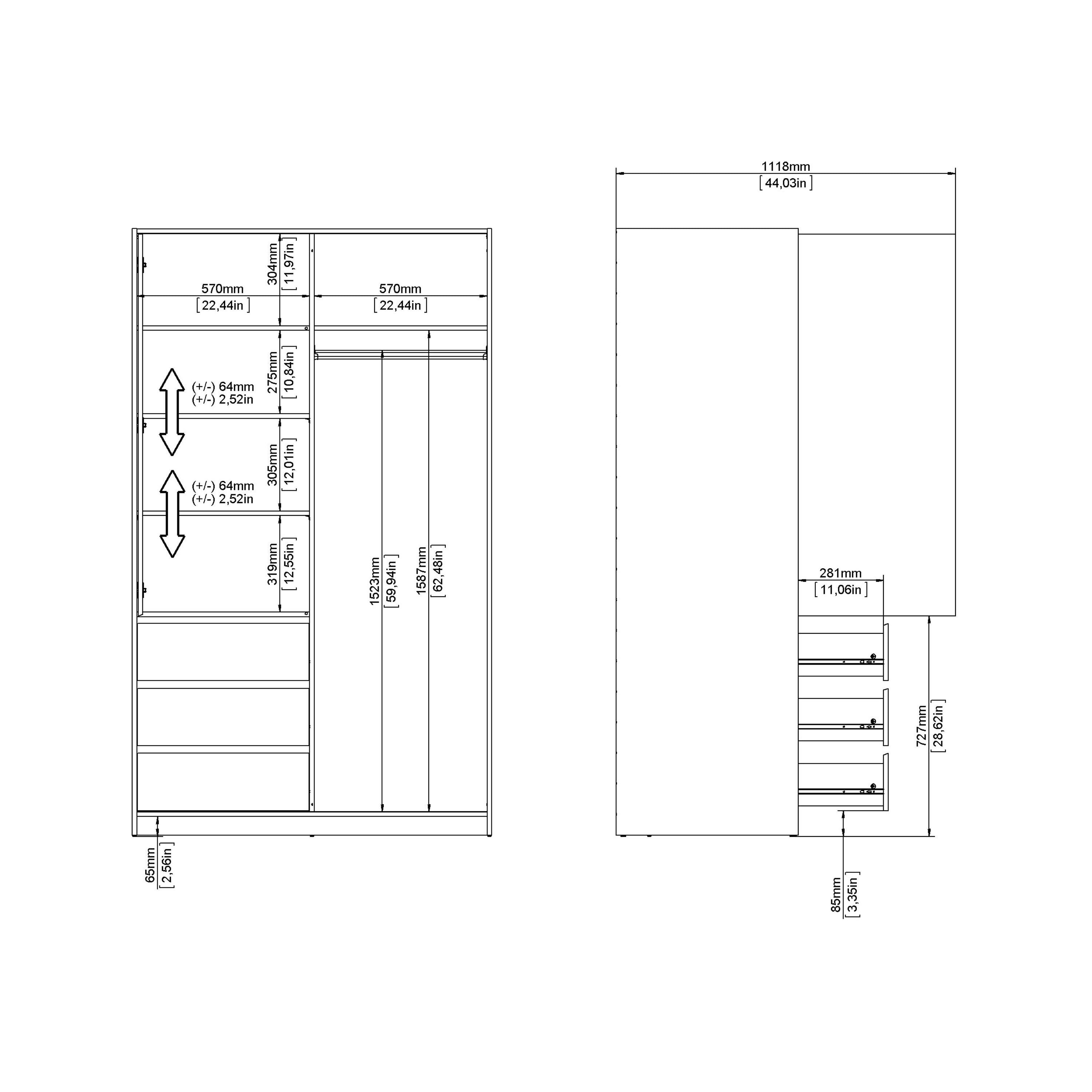 Naia Wardrobe with 1 Sliding Door and 1 Door + 3 Drawers in White - image 11