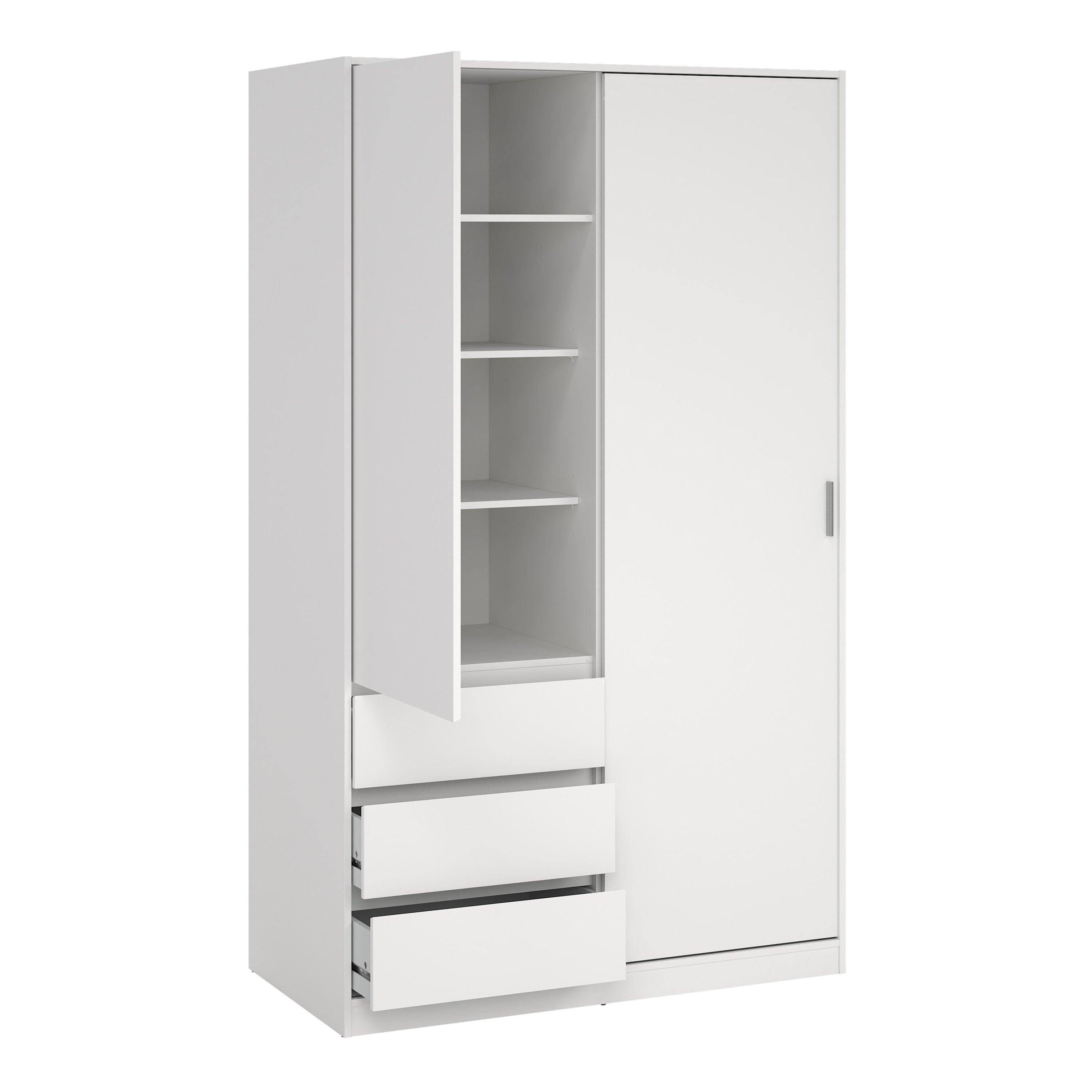 Naia Wardrobe with 1 Sliding Door and 1 Door + 3 Drawers in White - image 4
