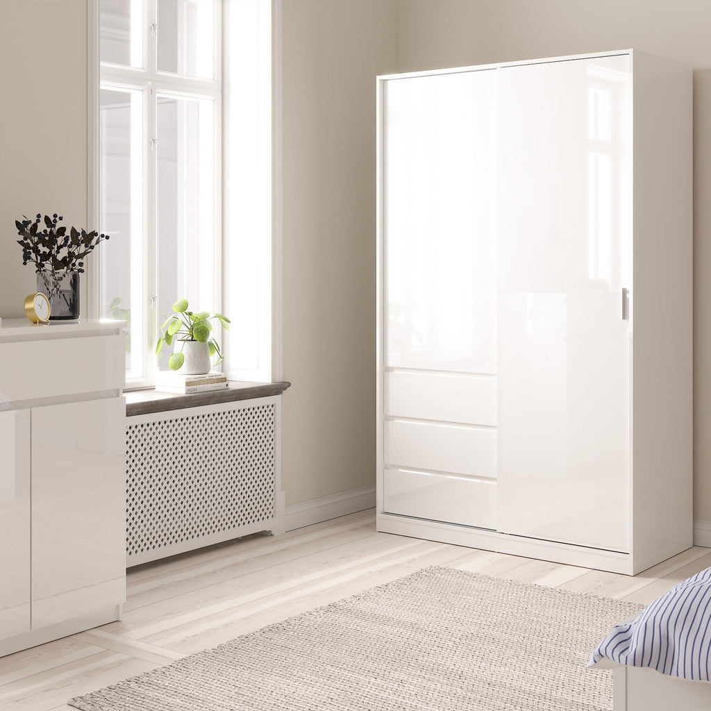 Naia Wardrobe with 1 Sliding Door and 1 Door + 3 Drawers in White - image 5