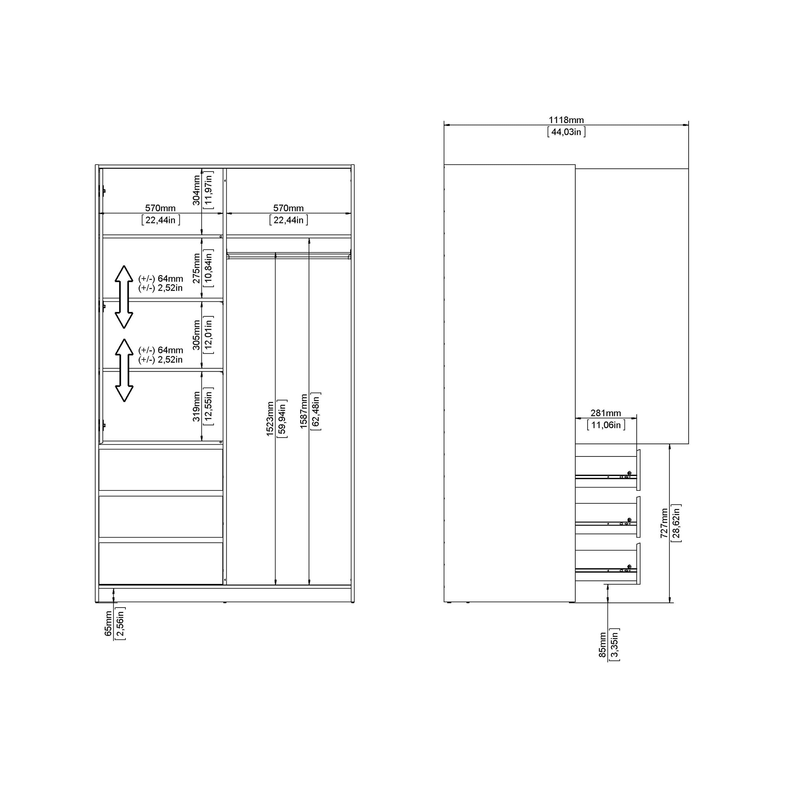 Naia Wardrobe with 1 Sliding Door 1 Door 3 Drawers in Jackson Hickory Oak - image 10