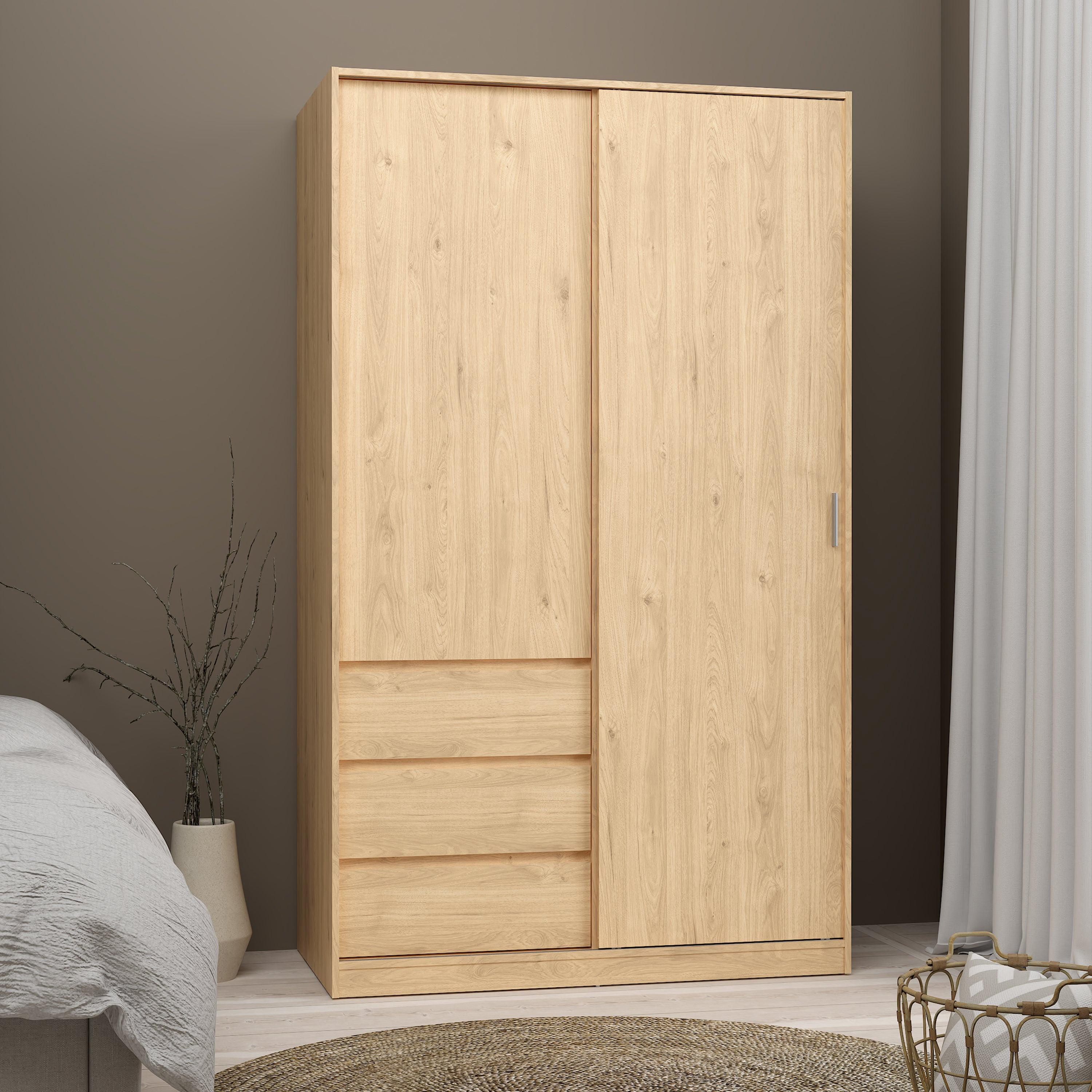 Naia Wardrobe with 1 Sliding Door 1 Door 3 Drawers in Jackson Hickory Oak - image 5