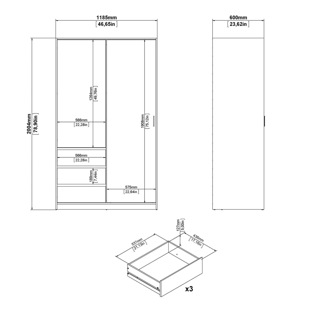 Naia Wardrobe with 1 Sliding Door 1 Door 3 Drawers in White High Gloss - image 10