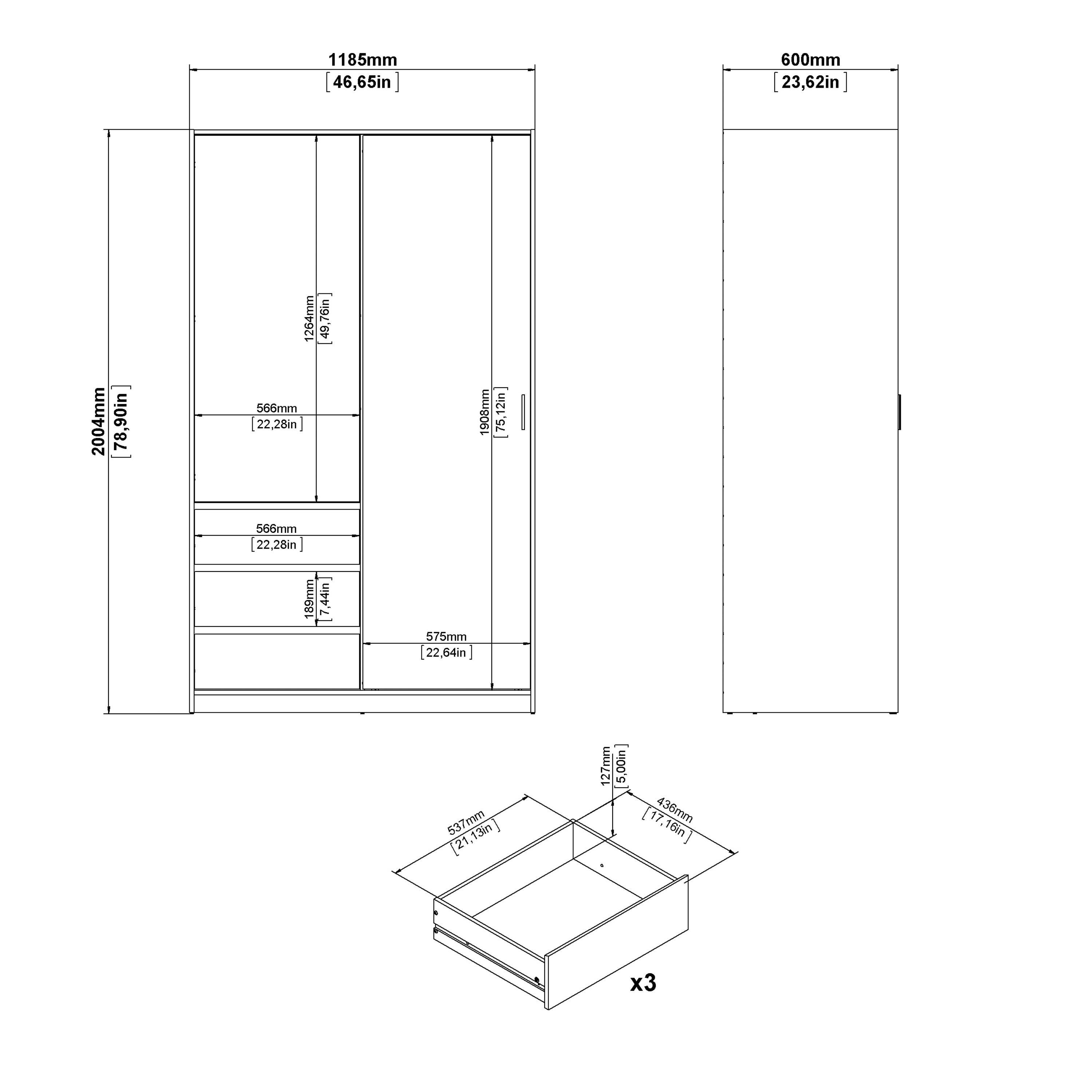 Naia Wardrobe with 1 Sliding Door 1 Door 3 Drawers in White High Gloss - image 10