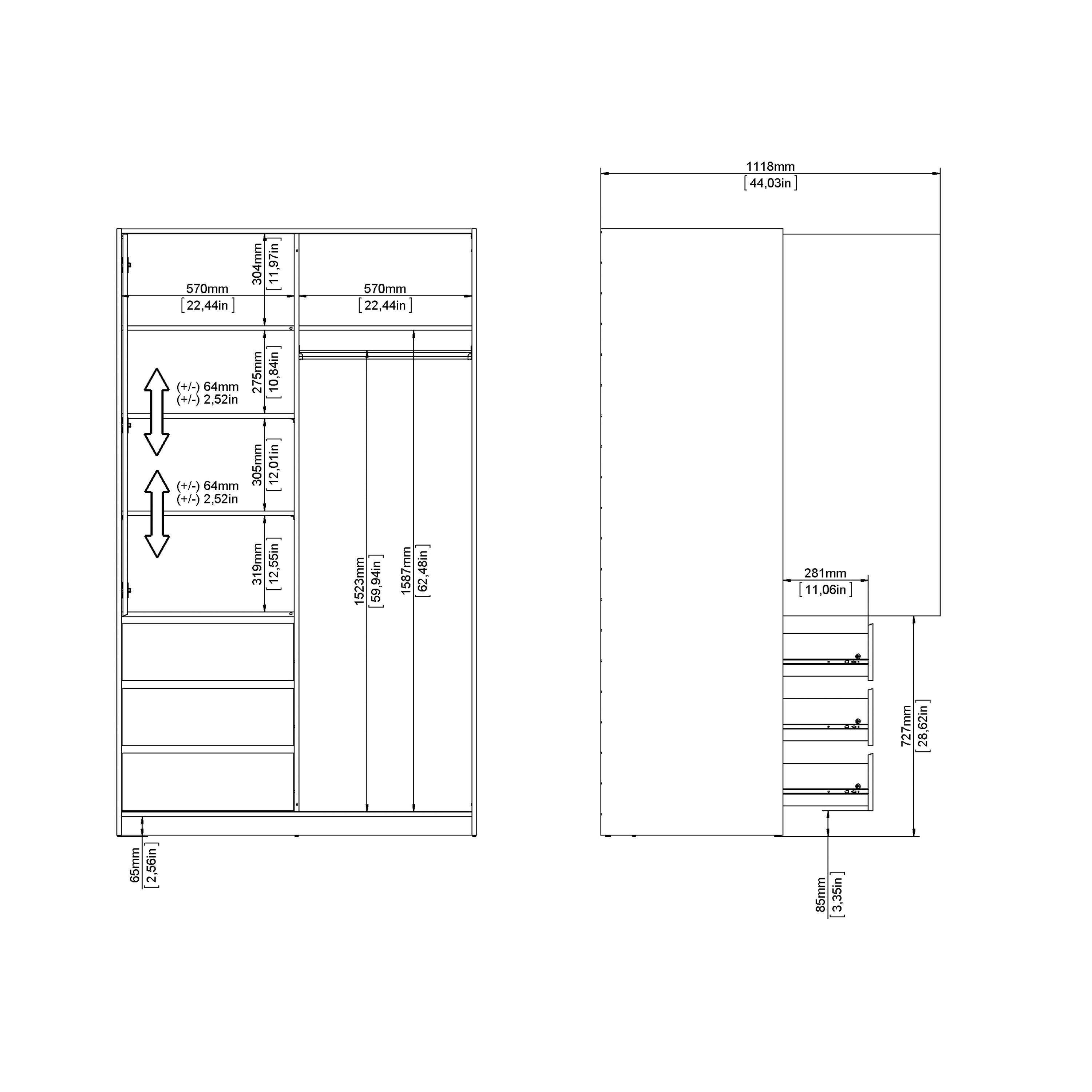 Naia Wardrobe with 1 Sliding Door 1 Door 3 Drawers in White High Gloss - image 11