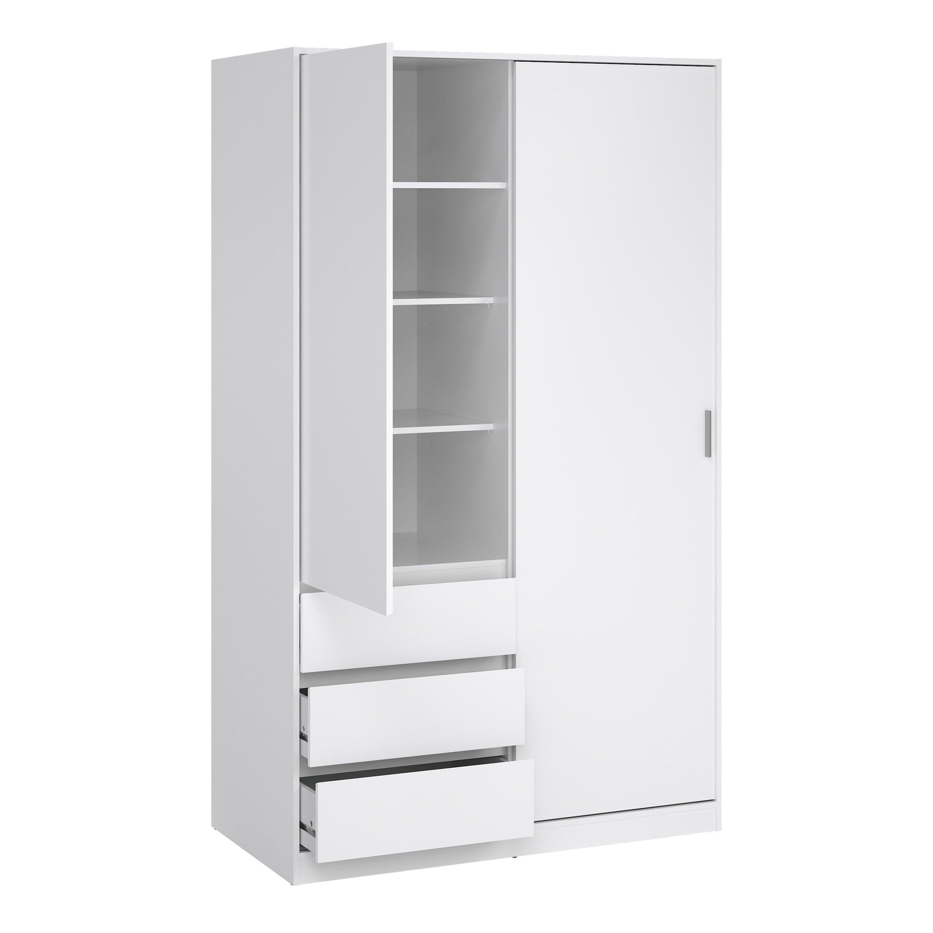 Naia Wardrobe with 1 Sliding Door 1 Door 3 Drawers in White High Gloss - image 4