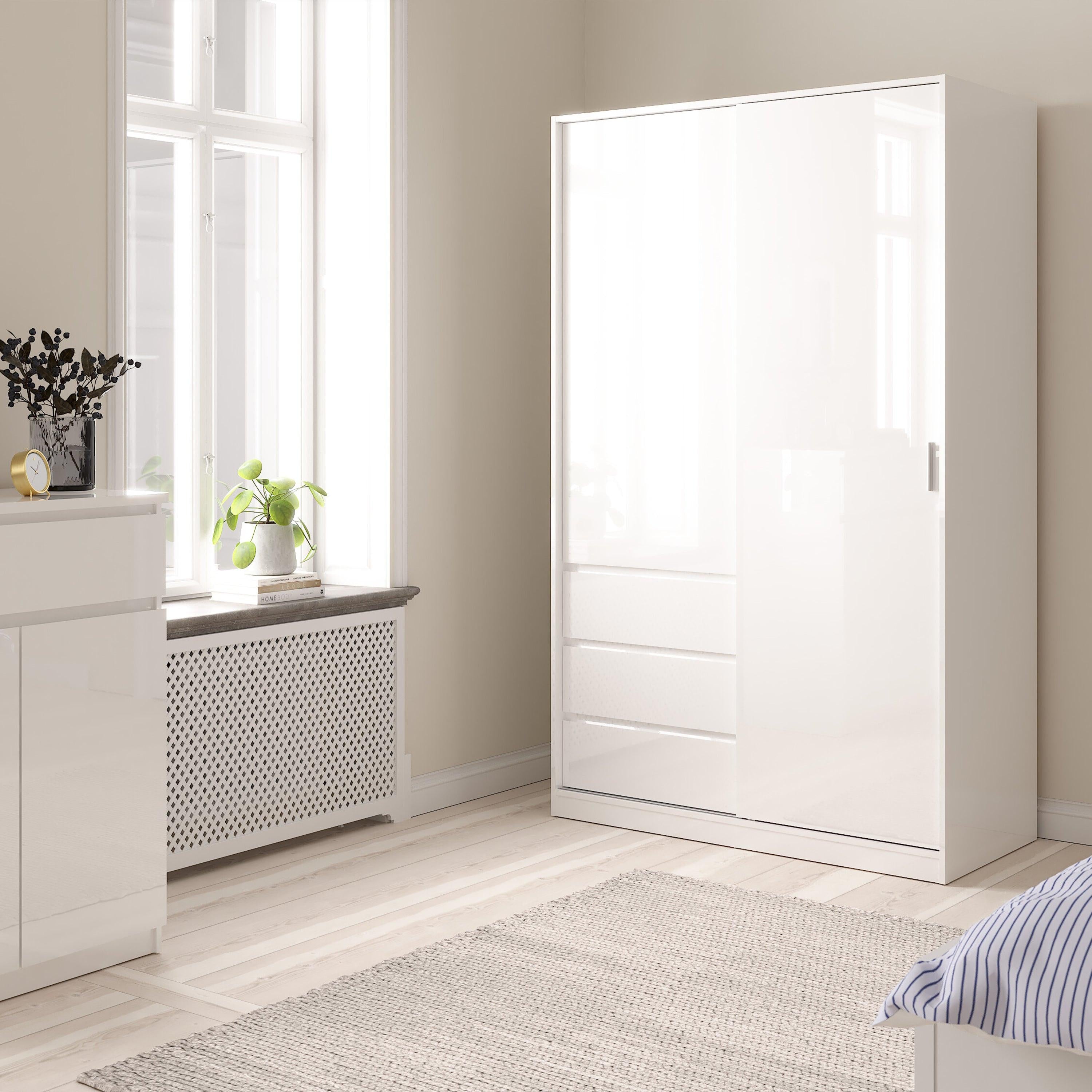 Naia Wardrobe with 1 Sliding Door 1 Door 3 Drawers in White High Gloss - image 5