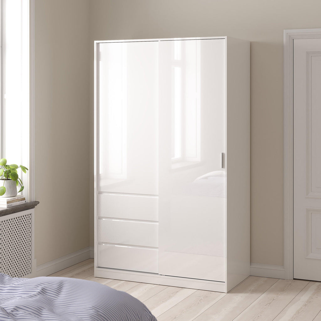 Naia Wardrobe with 1 Sliding Door 1 Door 3 Drawers in White High Gloss - image 6
