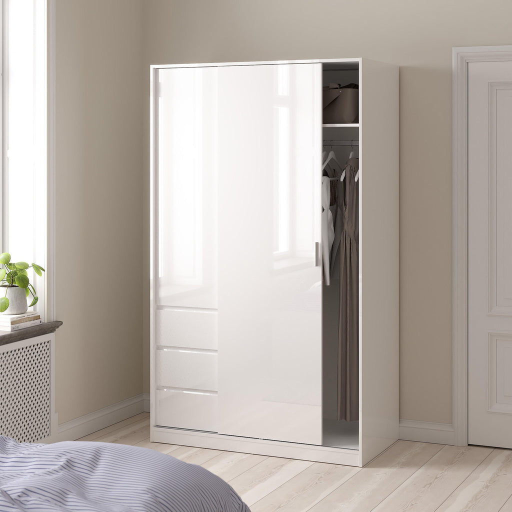 Naia Wardrobe with 1 Sliding Door 1 Door 3 Drawers in White High Gloss - image 7