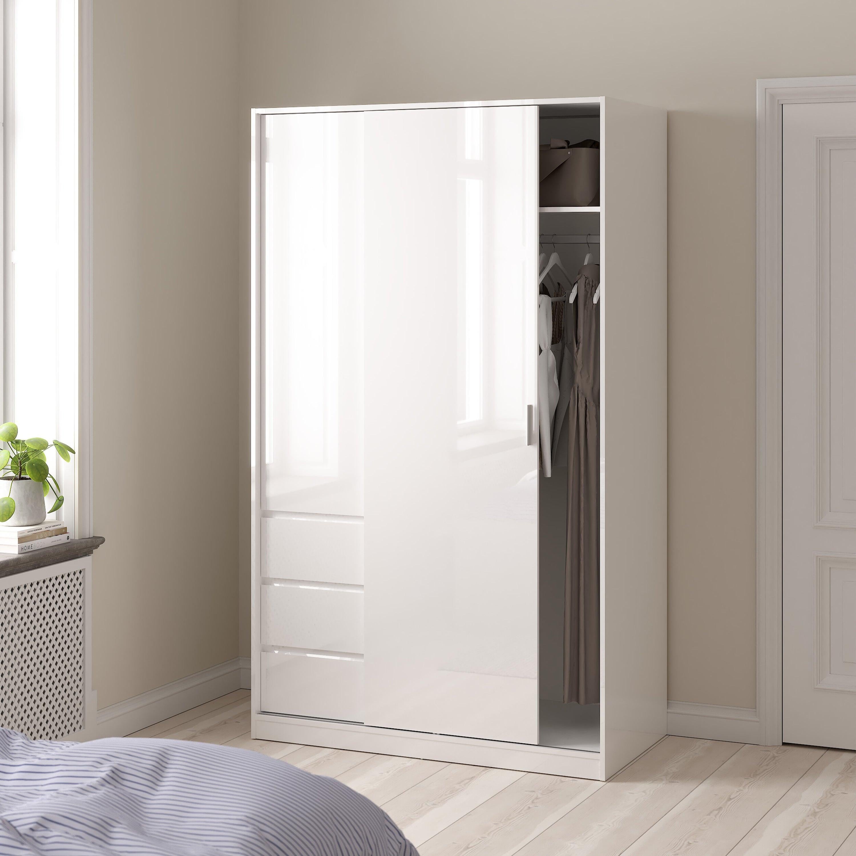 Naia Wardrobe with 1 Sliding Door 1 Door 3 Drawers in White High Gloss - image 7