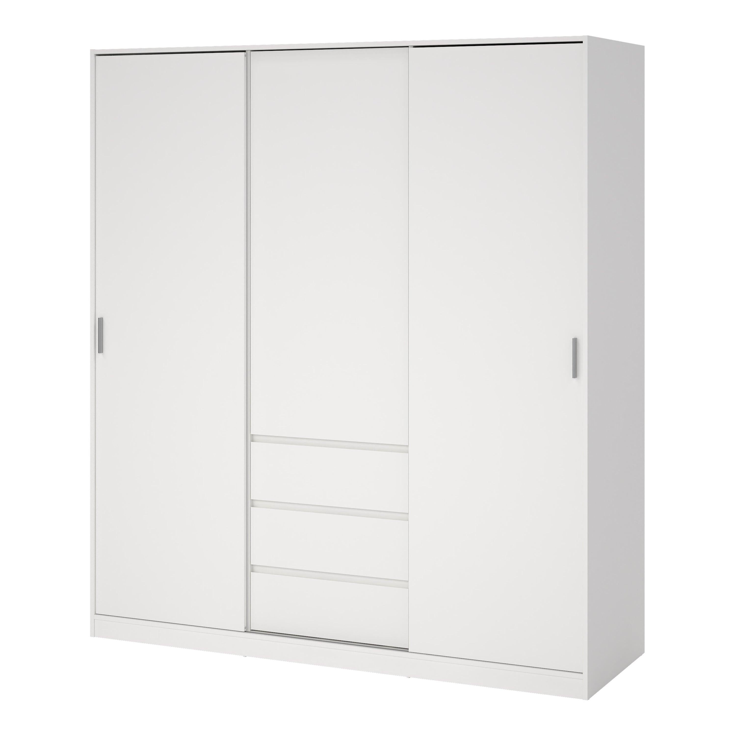 Naia Wardrobe with 2 Sliding Doors + 1 Door + 3 Drawers in White - image 3