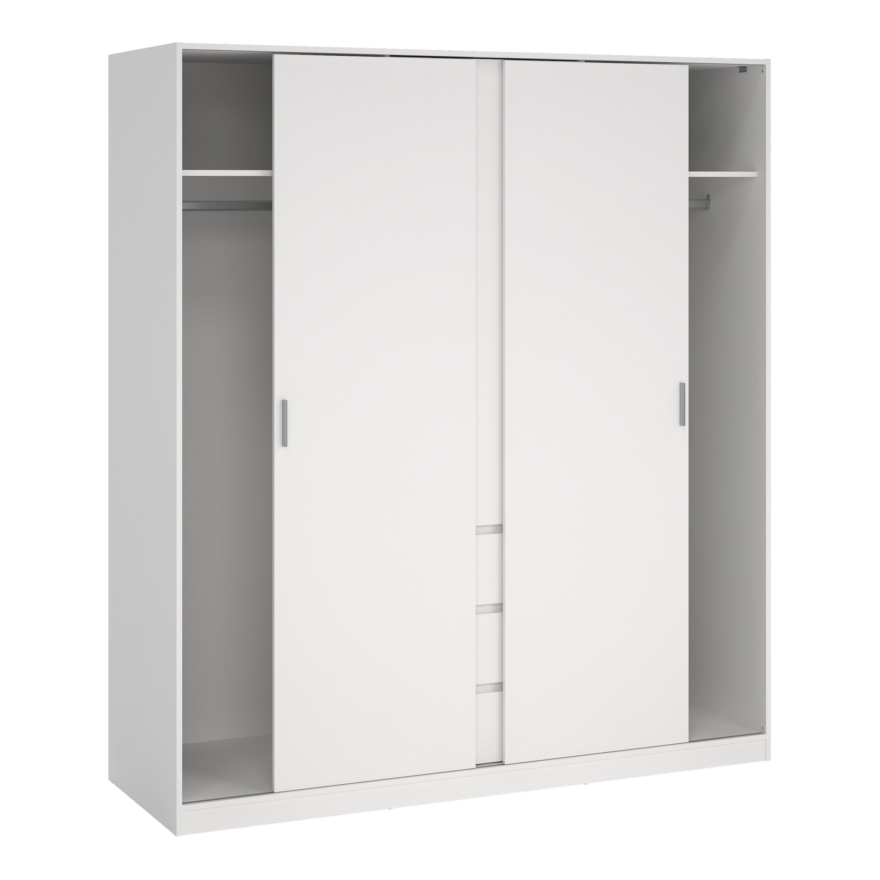Naia Wardrobe with 2 Sliding Doors + 1 Door + 3 Drawers in White - image 4