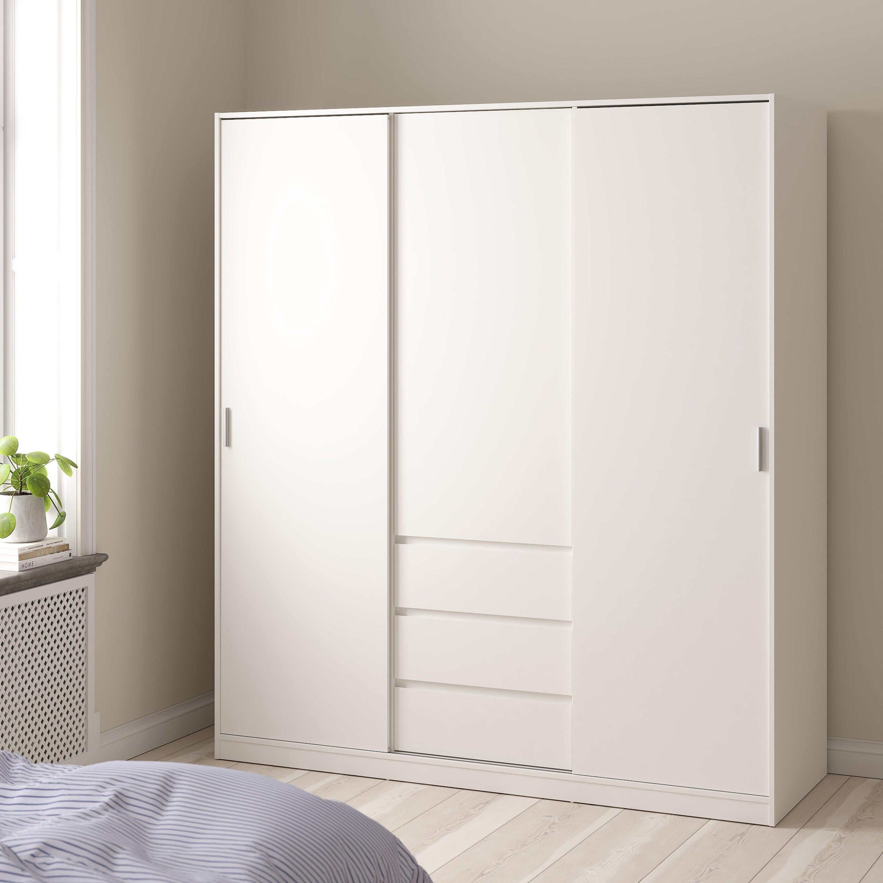 Naia Wardrobe with 2 Sliding Doors + 1 Door + 3 Drawers in White - image 5