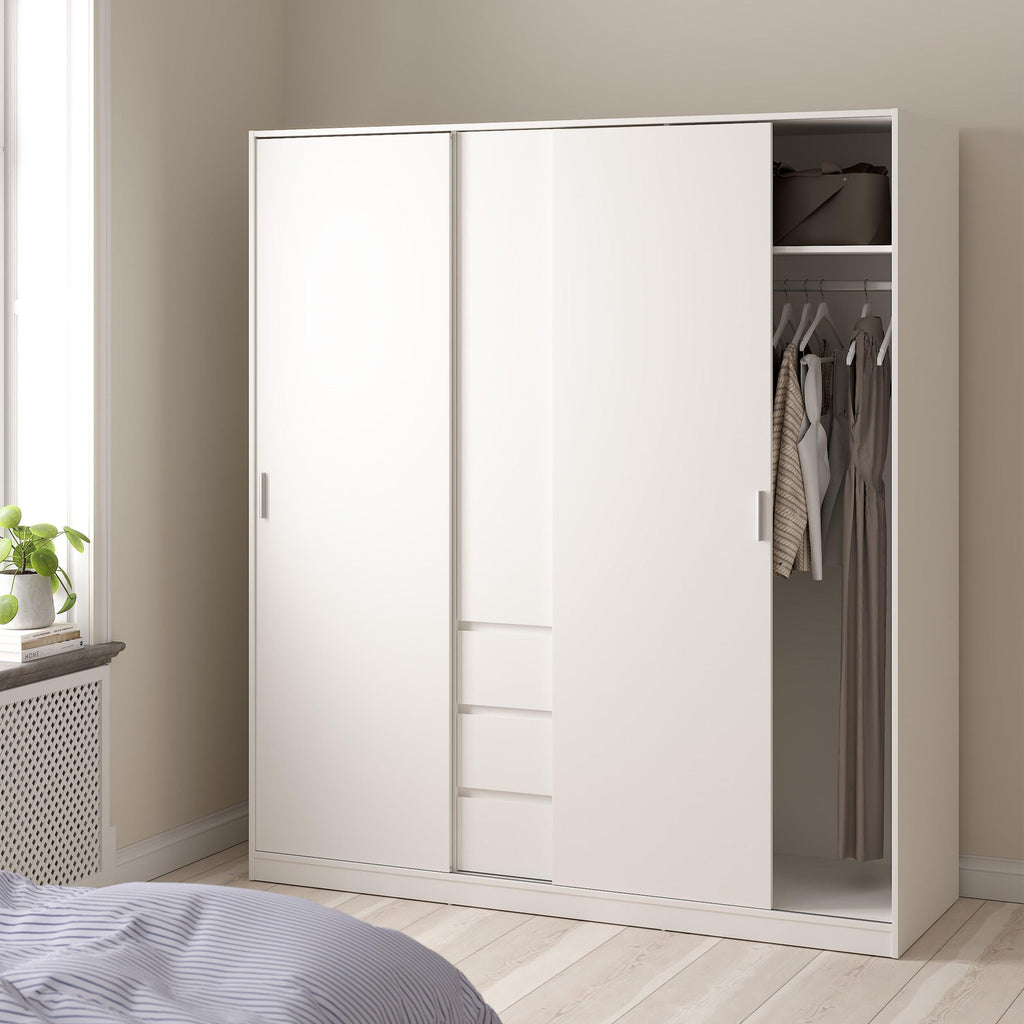 Naia Wardrobe with 2 Sliding Doors + 1 Door + 3 Drawers in White - image 6