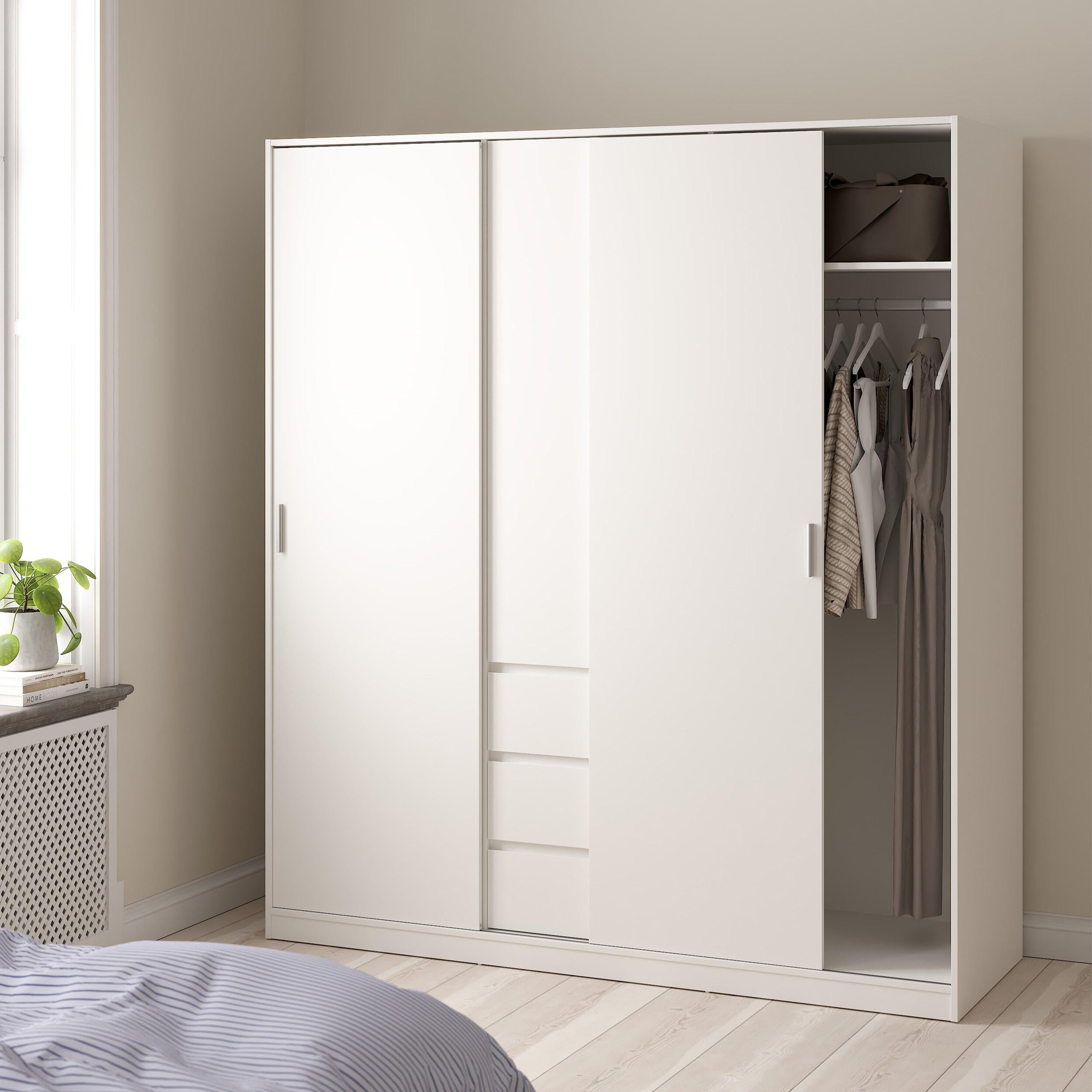 Naia Wardrobe with 2 Sliding Doors + 1 Door + 3 Drawers in White - image 6