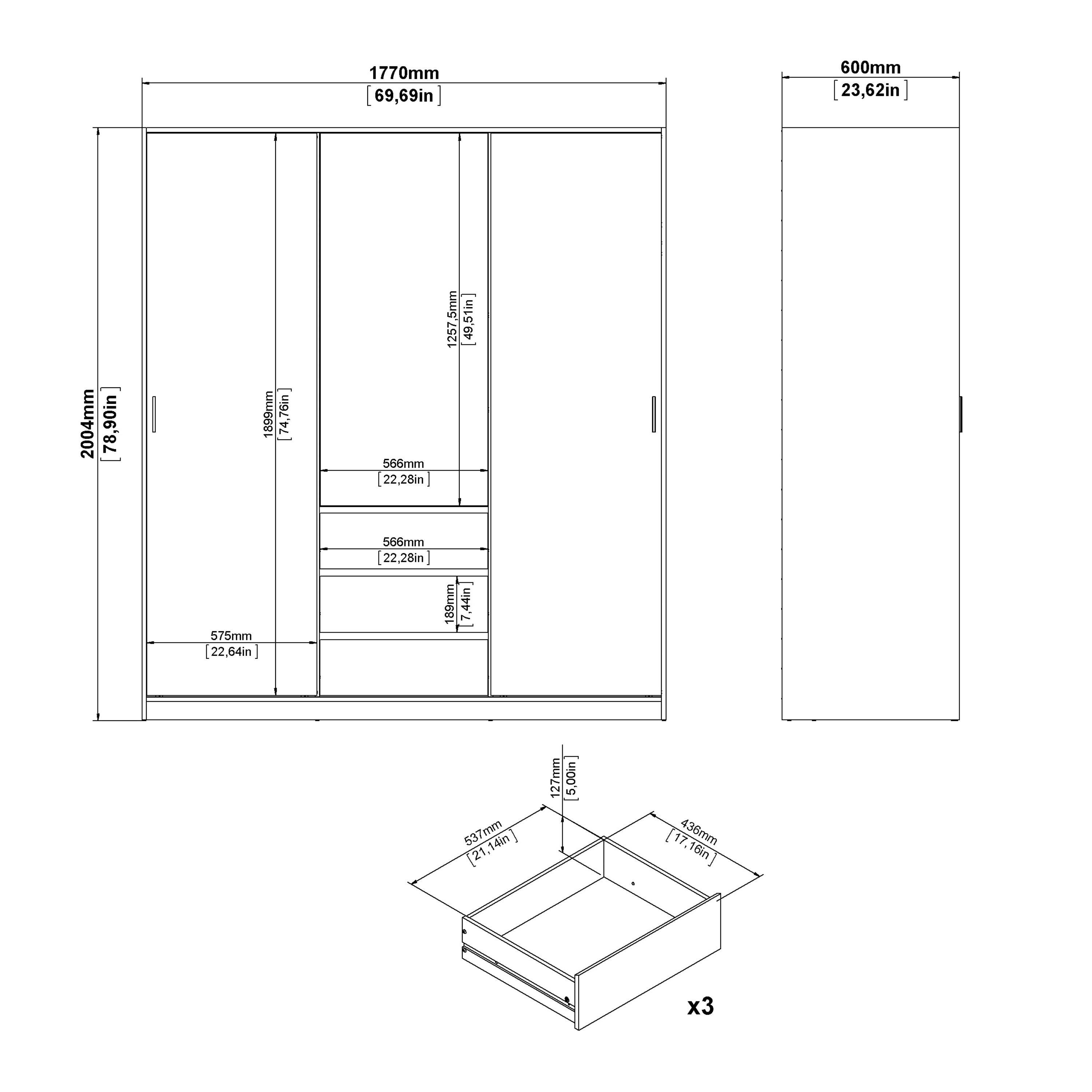 Naia Wardrobe with 2 Sliding Doors 1 Door 3 Drawers in Jackson Hickory Oak - image 10