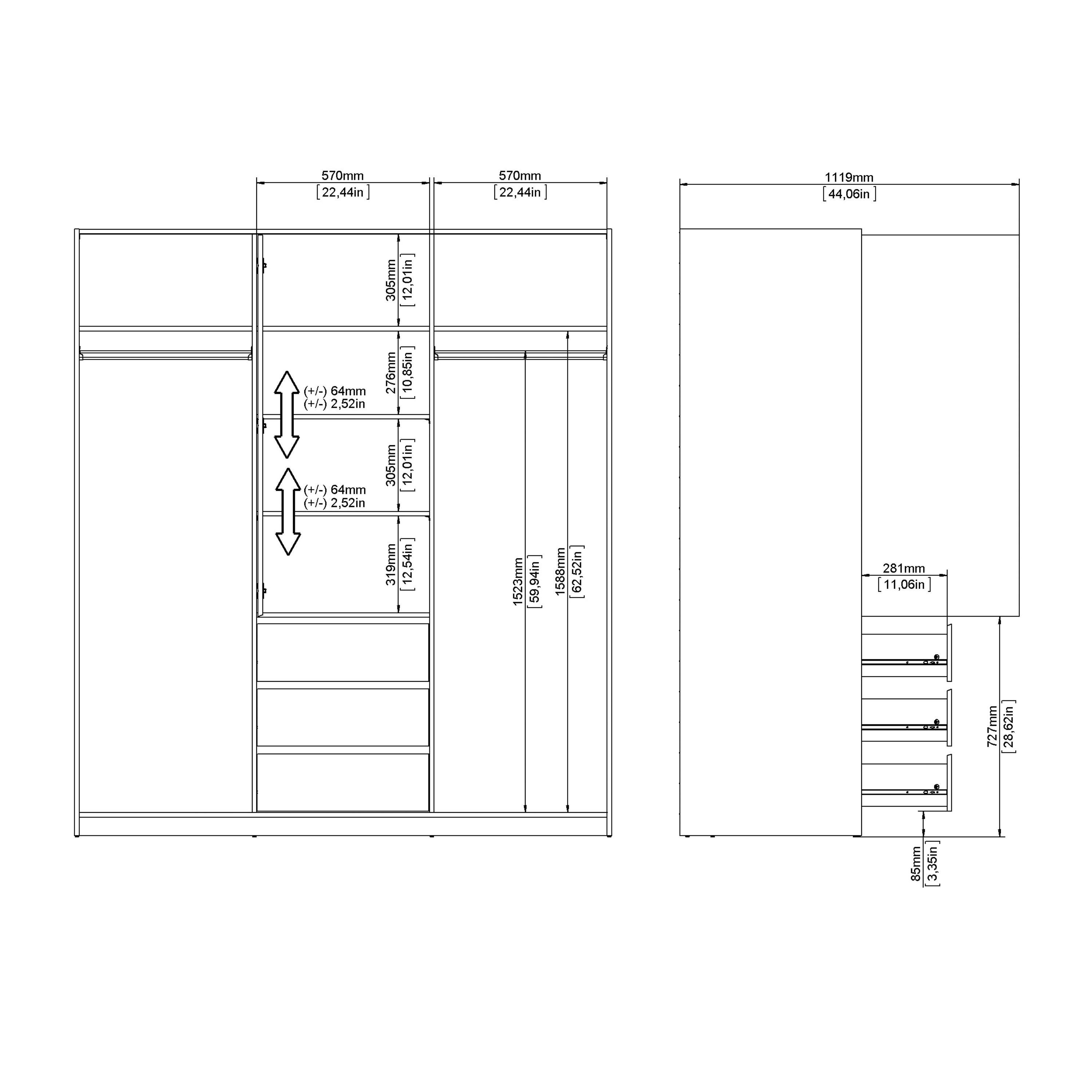 Naia Wardrobe with 2 Sliding Doors 1 Door 3 Drawers in Jackson Hickory Oak - image 11