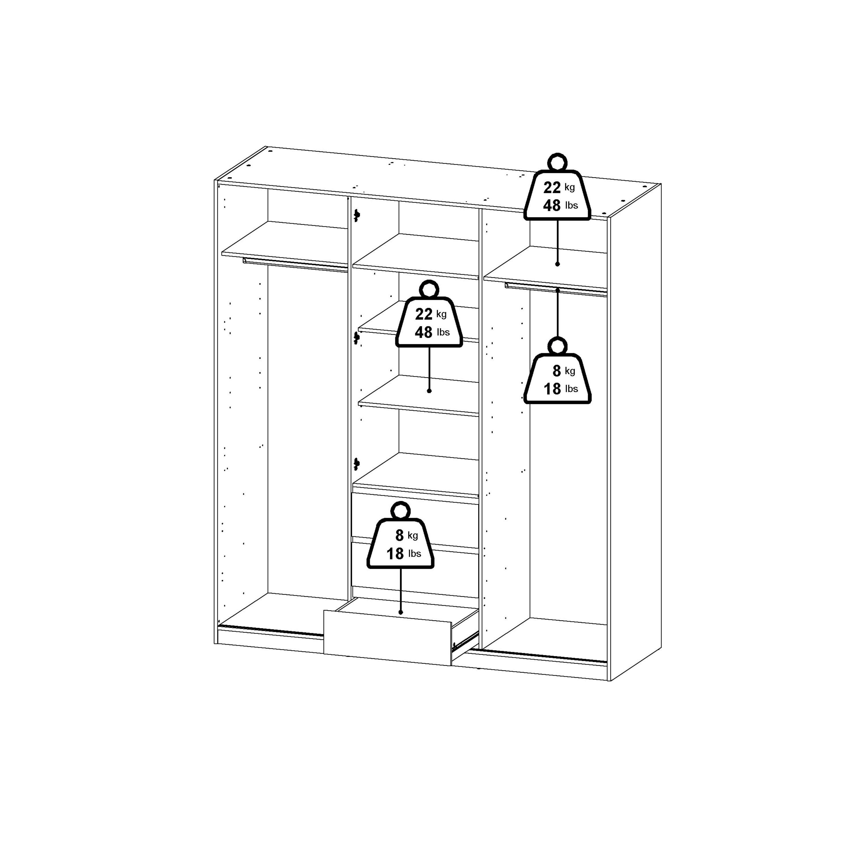 Naia Wardrobe with 2 Sliding Doors 1 Door 3 Drawers in Jackson Hickory Oak - image 12
