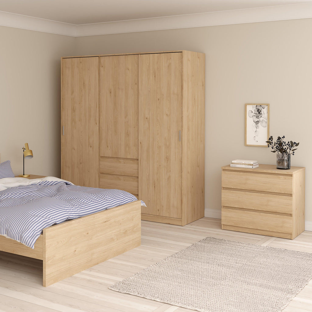 Naia Wardrobe with 2 Sliding Doors 1 Door 3 Drawers in Jackson Hickory Oak - image 5