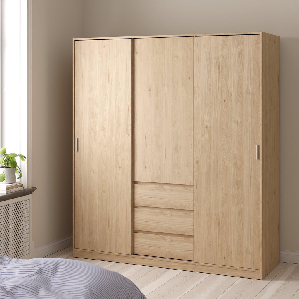 Naia Wardrobe with 2 Sliding Doors 1 Door 3 Drawers in Jackson Hickory Oak - image 6