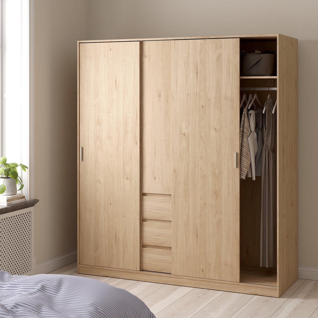 Naia Wardrobe with 2 Sliding Doors 1 Door 3 Drawers in Jackson Hickory Oak - image 7