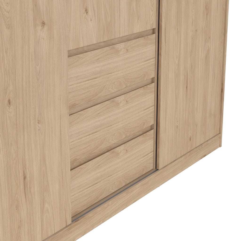 Naia Wardrobe with 2 Sliding Doors 1 Door 3 Drawers in Jackson Hickory Oak - image 9