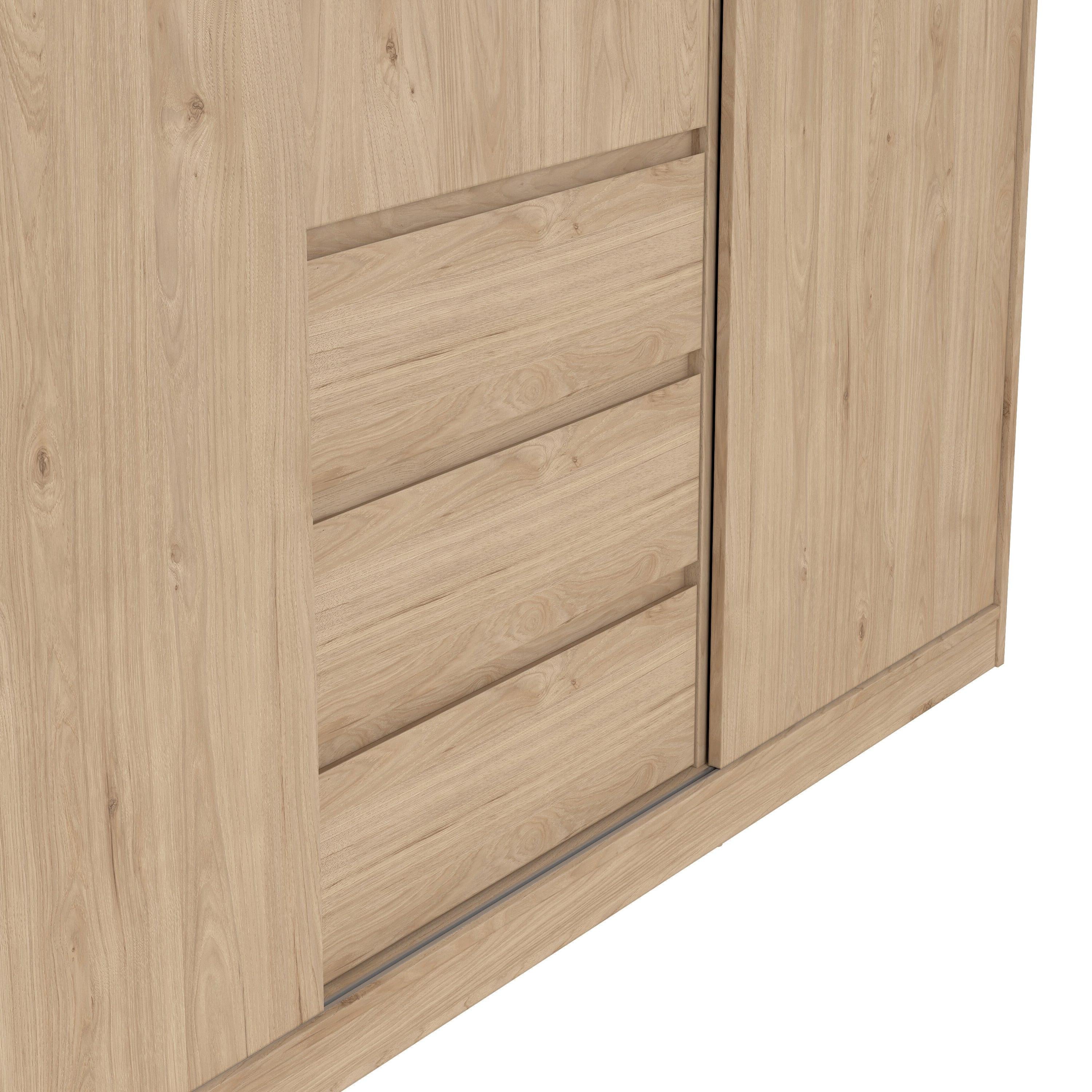 Naia Wardrobe with 2 Sliding Doors 1 Door 3 Drawers in Jackson Hickory Oak - image 9