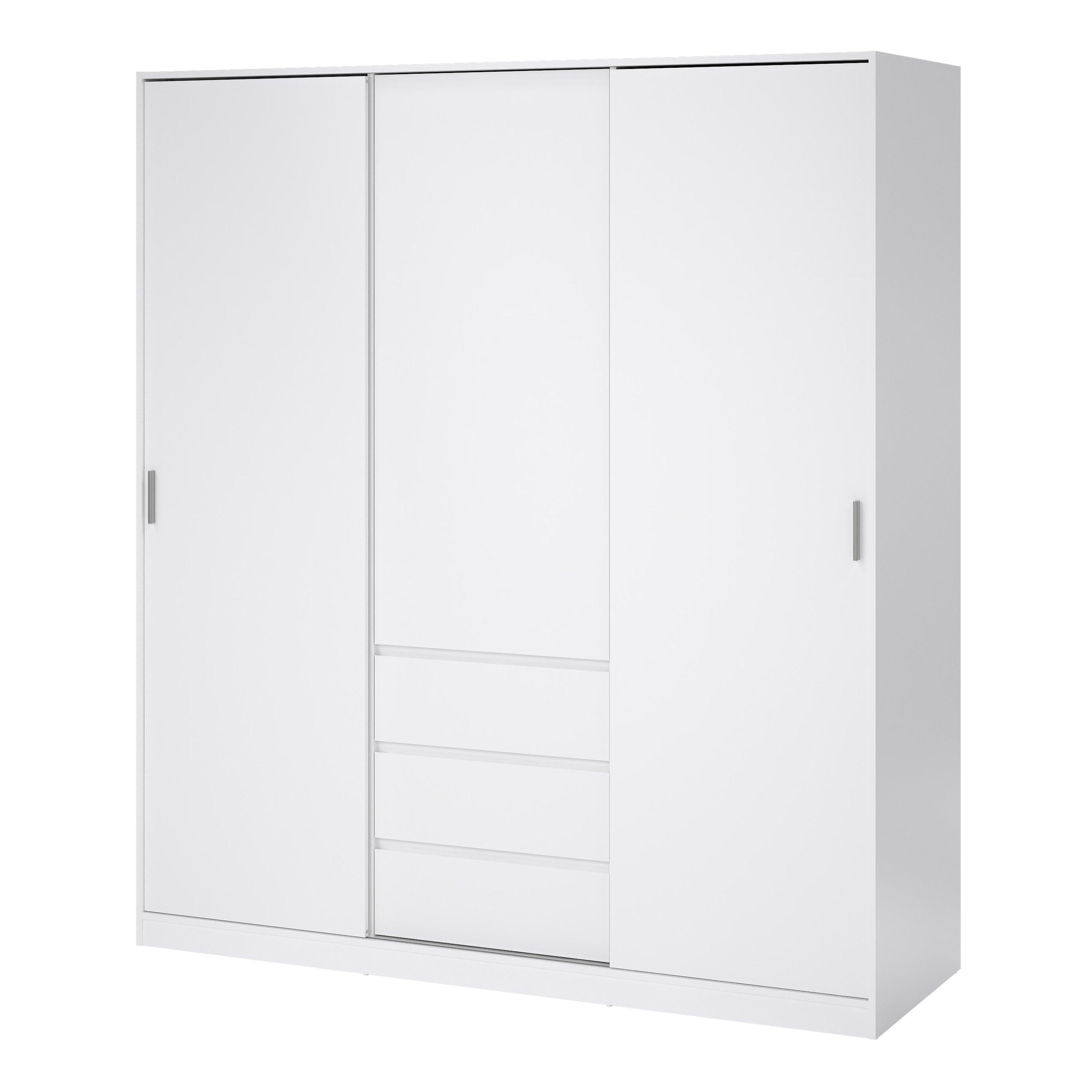 Naia Wardrobe with 2 Sliding Doors 1 Door 3 Drawers in White High Gloss - image 3