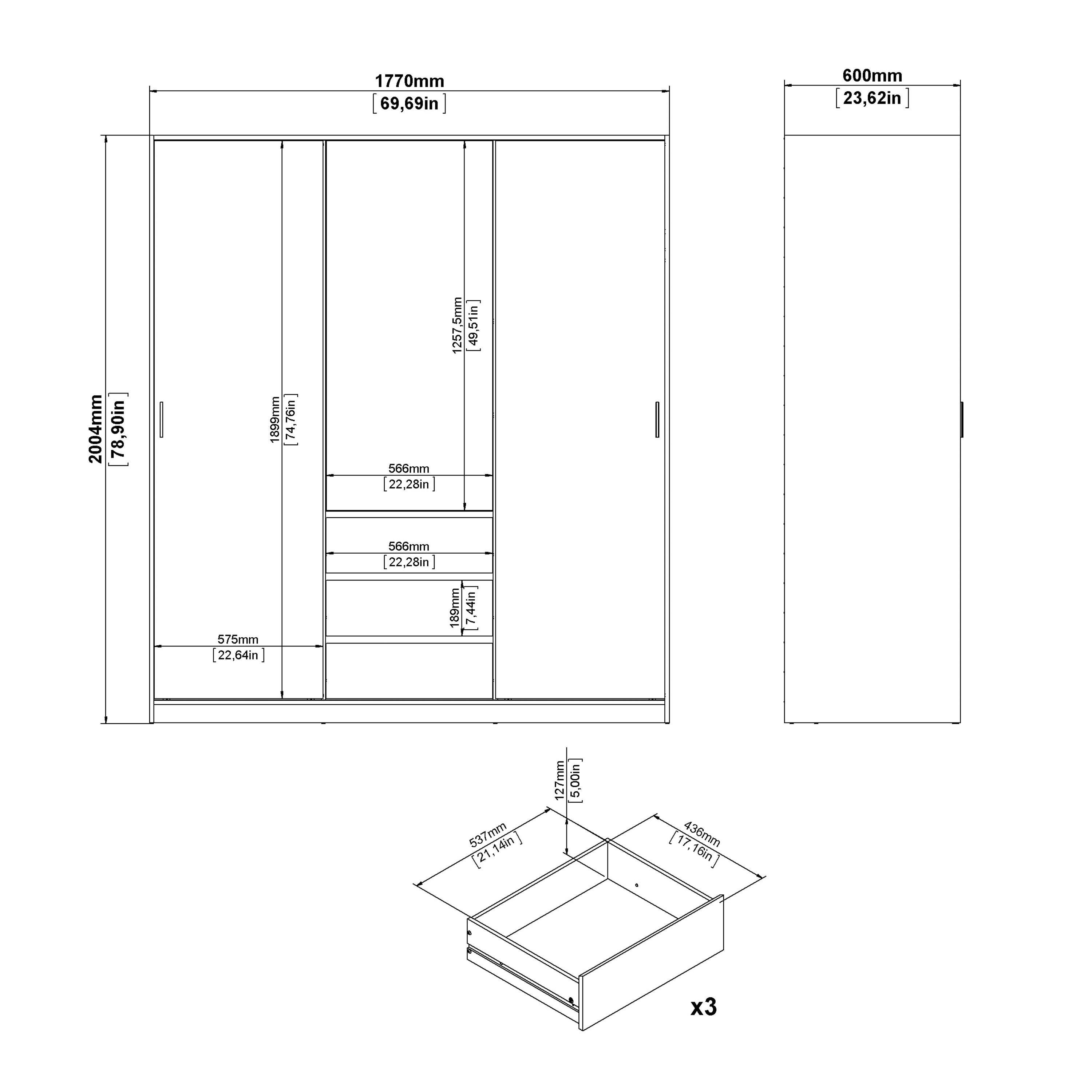 Naia Wardrobe with 2 Sliding Doors 1 Door 3 Drawers in White High Gloss - image 9