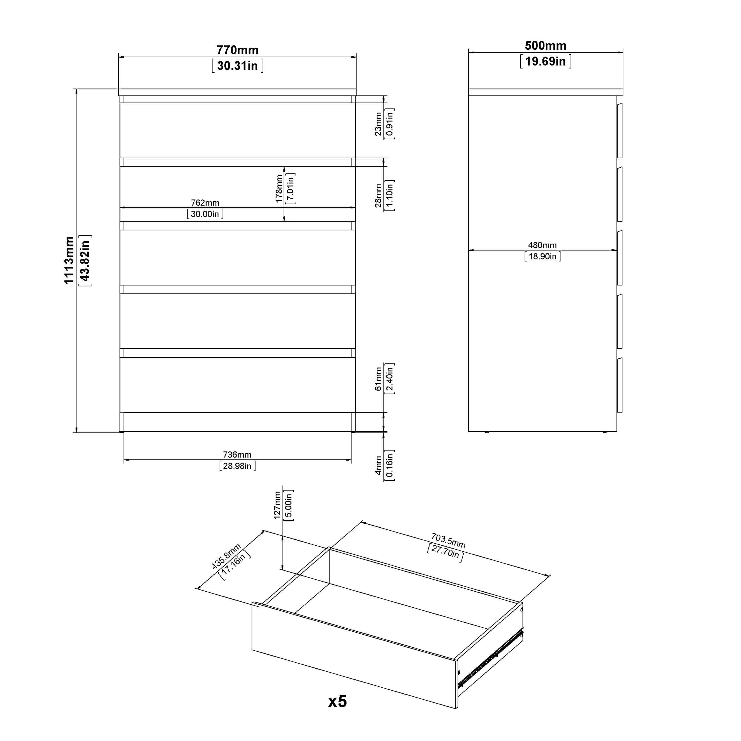 Naia Chest of 5 Drawers in White - image 8