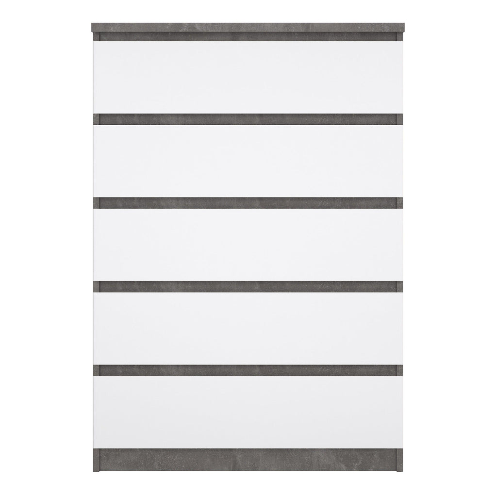 Naia Chest of 5 Drawers in Concrete and White High Gloss - image 2