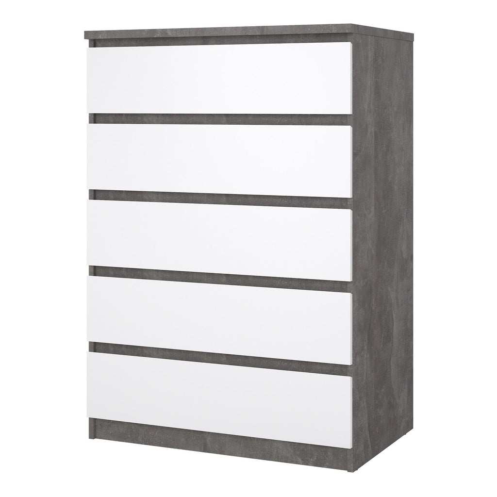 Naia Chest of 5 Drawers in Concrete and White High Gloss - image 3