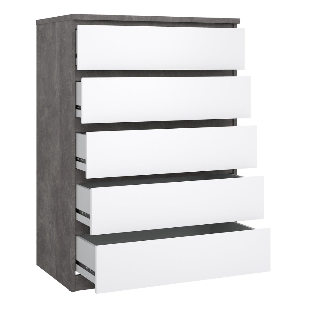 Naia Chest of 5 Drawers in Concrete and White High Gloss - image 4