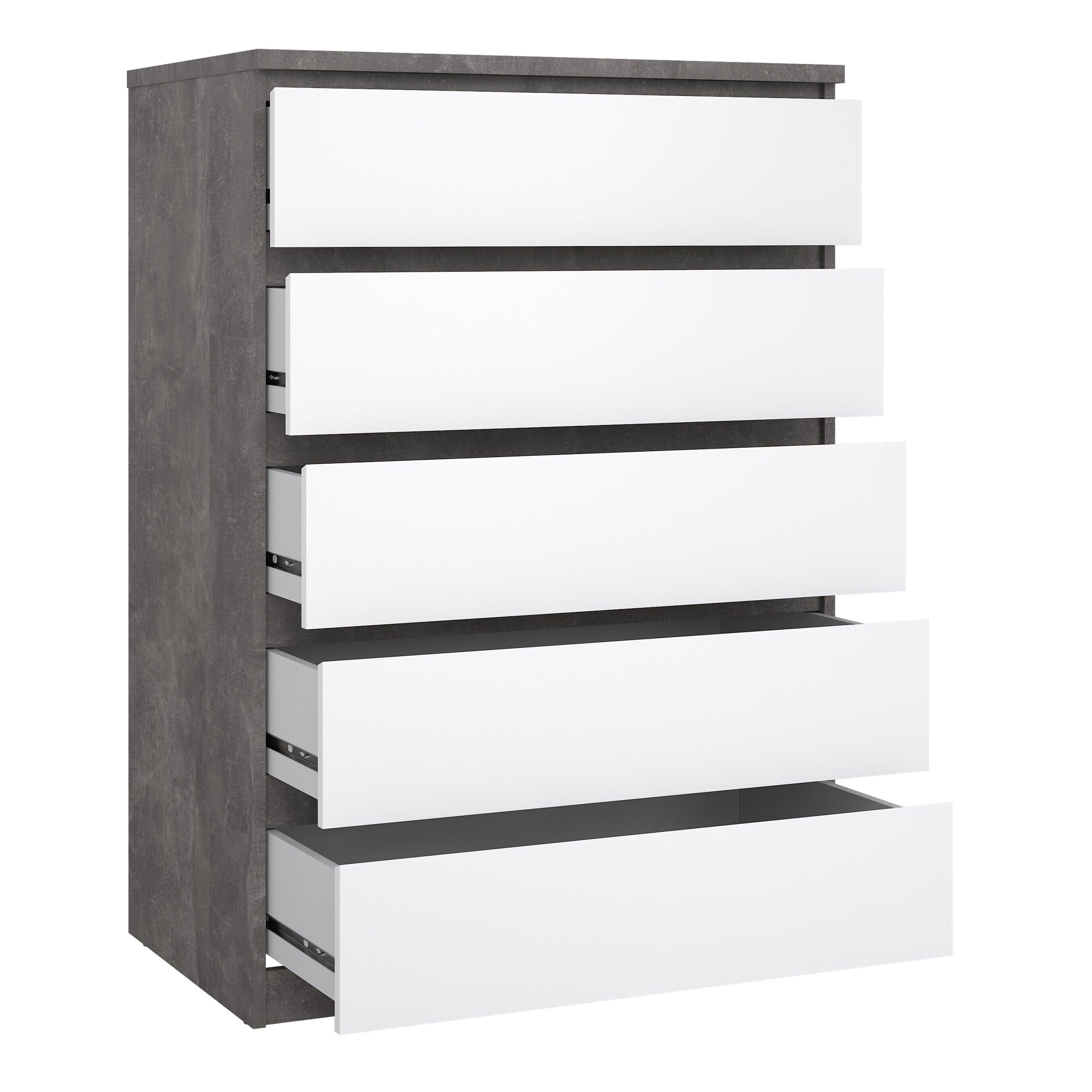Naia Chest of 5 Drawers in Concrete and White High Gloss - image 4