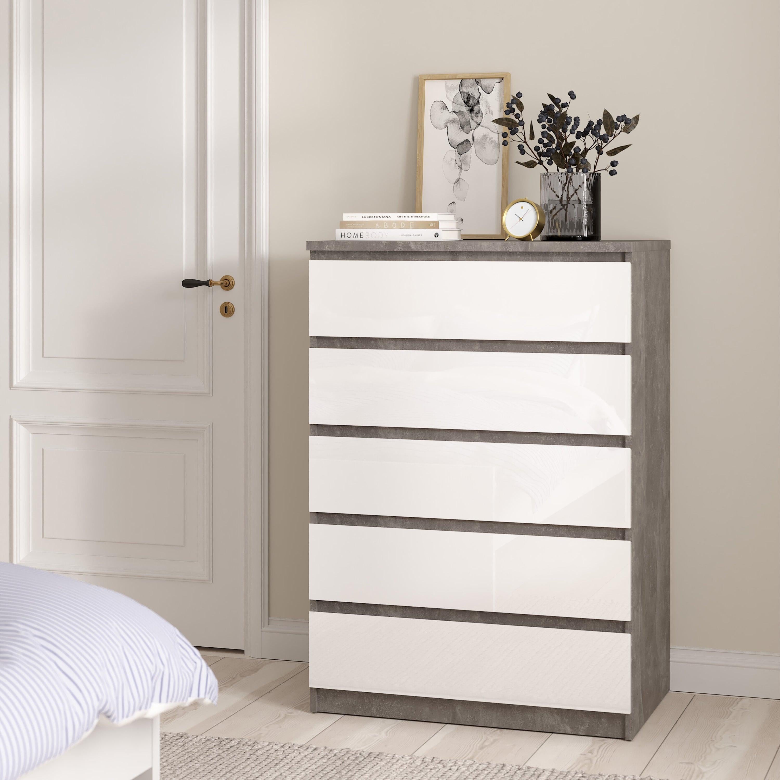 Naia Chest of 5 Drawers in Concrete and White High Gloss - image 5