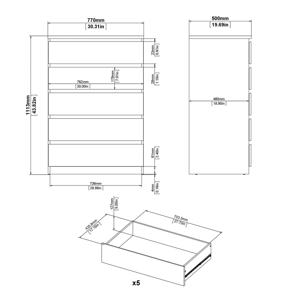 Naia Chest of 5 Drawers in Concrete and White High Gloss - image 8