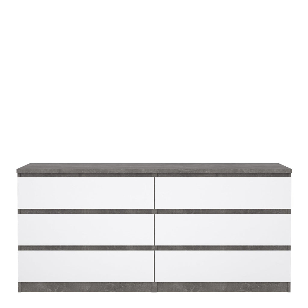 Naia Wide Chest of 6 Drawers (3+3) in Concrete and White High Gloss - image 2