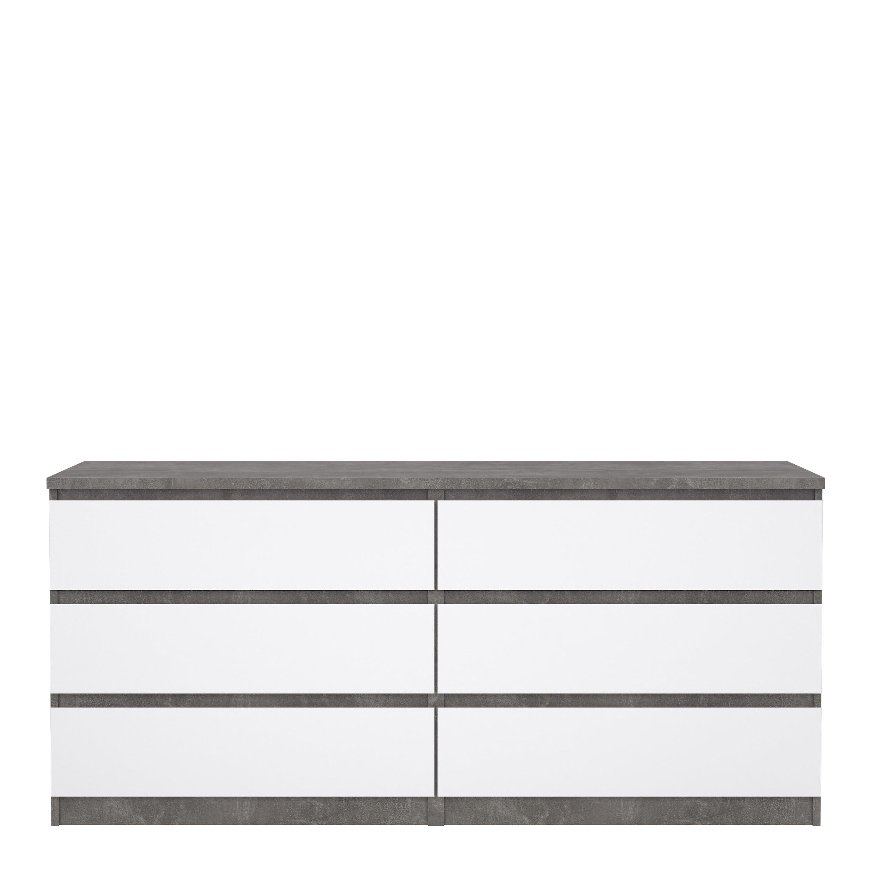 Naia Wide Chest of 6 Drawers (3+3) in Concrete and White High Gloss - image 2