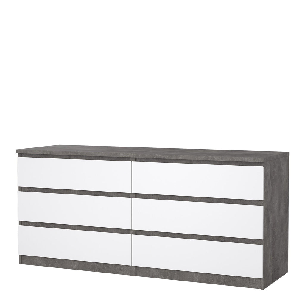 Naia Wide Chest of 6 Drawers (3+3) in Concrete and White High Gloss - image 3