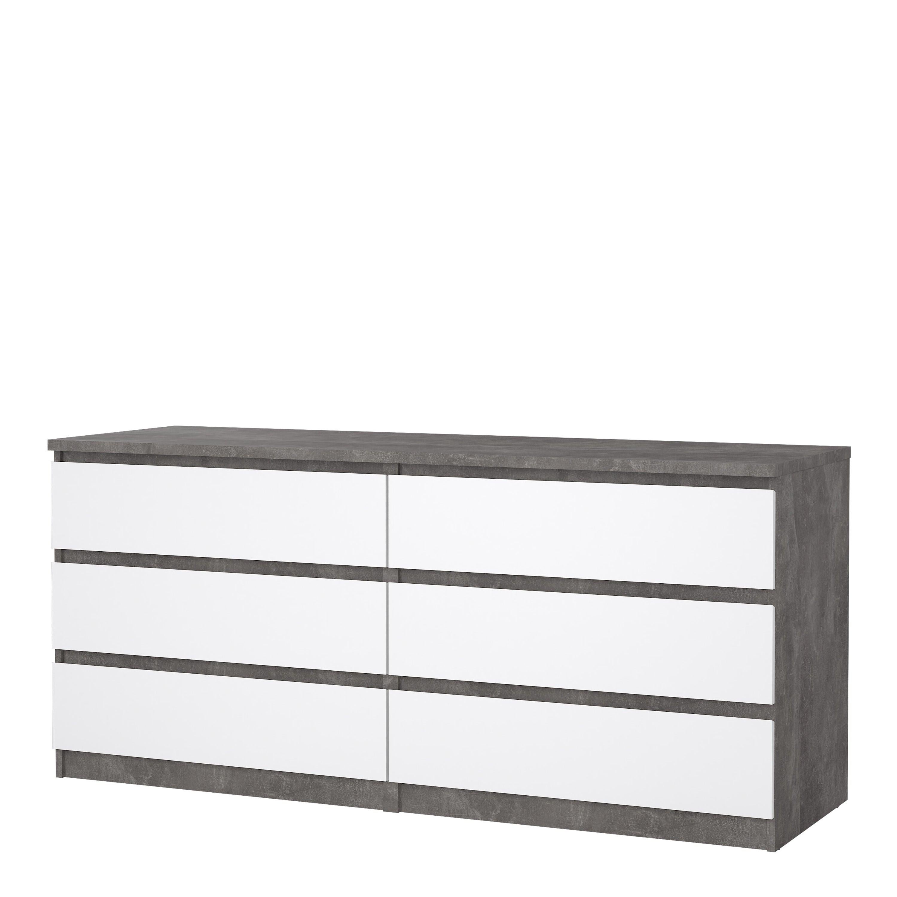 Naia Wide Chest of 6 Drawers (3+3) in Concrete and White High Gloss - image 3