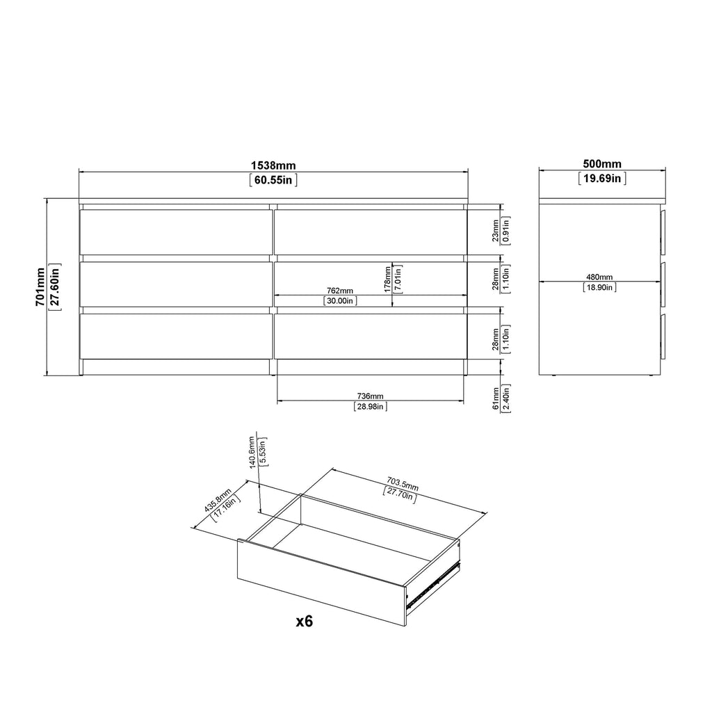 Naia Wide Chest of 6 Drawers (3+3) in Jackson Hickory Oak - image 9