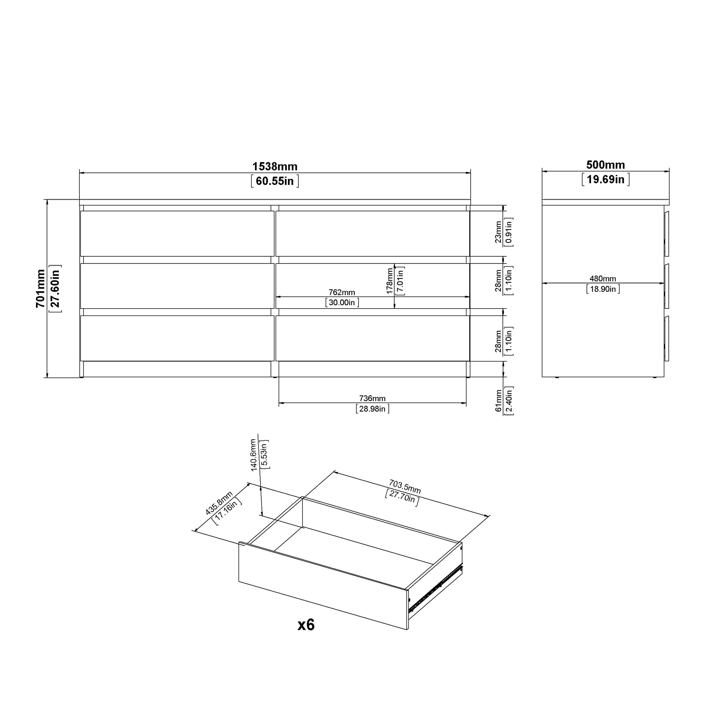 Naia Wide Chest of 6 Drawers (3+3) in Jackson Hickory Oak - image 9