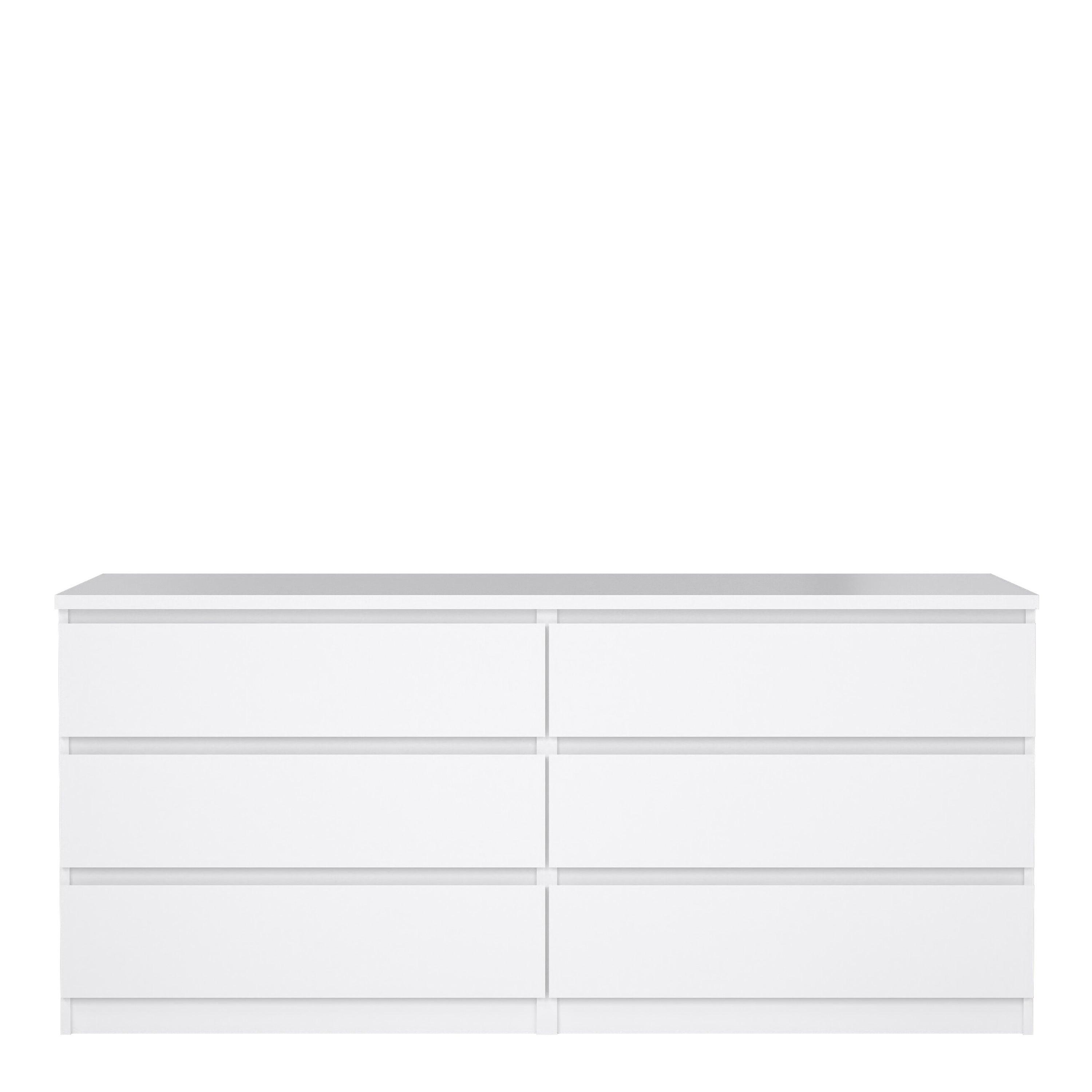 Naia Wide Chest of 6 Drawers (3+3) in White High Gloss - image 2