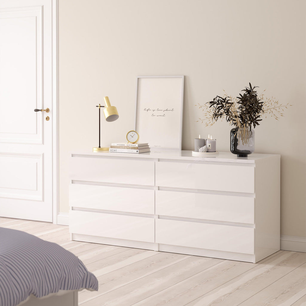 Naia Wide Chest of 6 Drawers (3+3) in White High Gloss - image 5